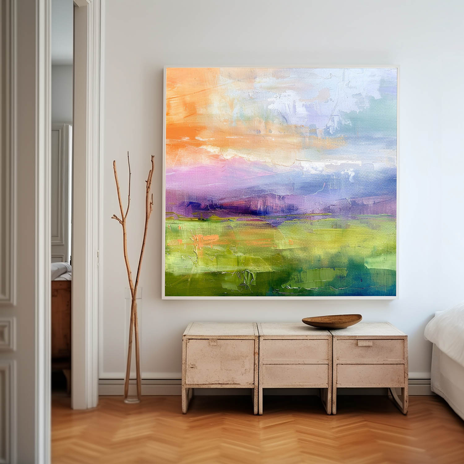 Ink Style Texture Painting Abstract Landscape Oil Painting Modern Colorful Dreamscape Sunrise Natural Artwork