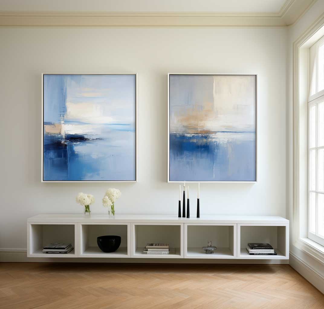 Set of 2 Big Original Warm Blue Painting Abstract Oil Painting Modern Wall Art Living Room Decor