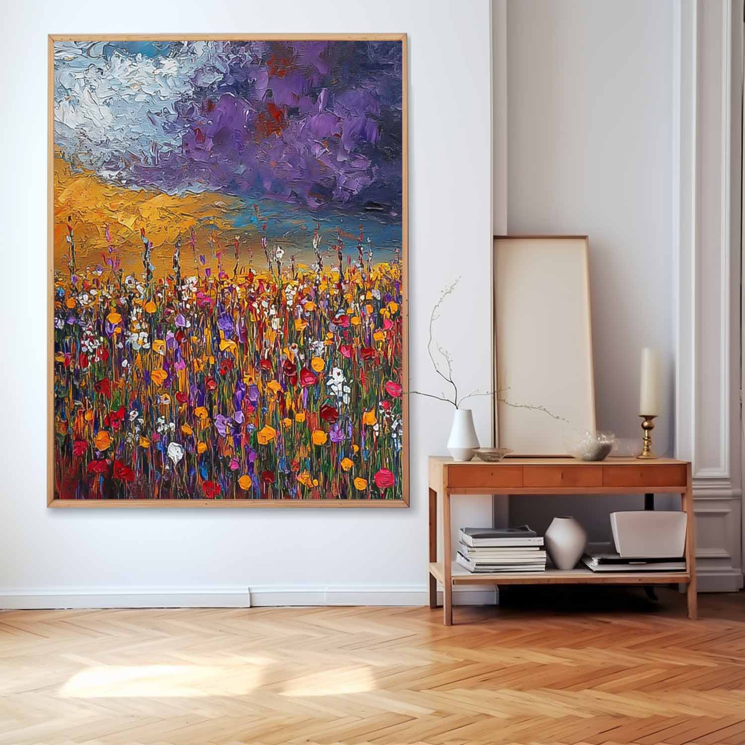 Large Spring Wall Art Abstract Purple Scenery Painting Original Landscape Oil Painting Living Room Decor