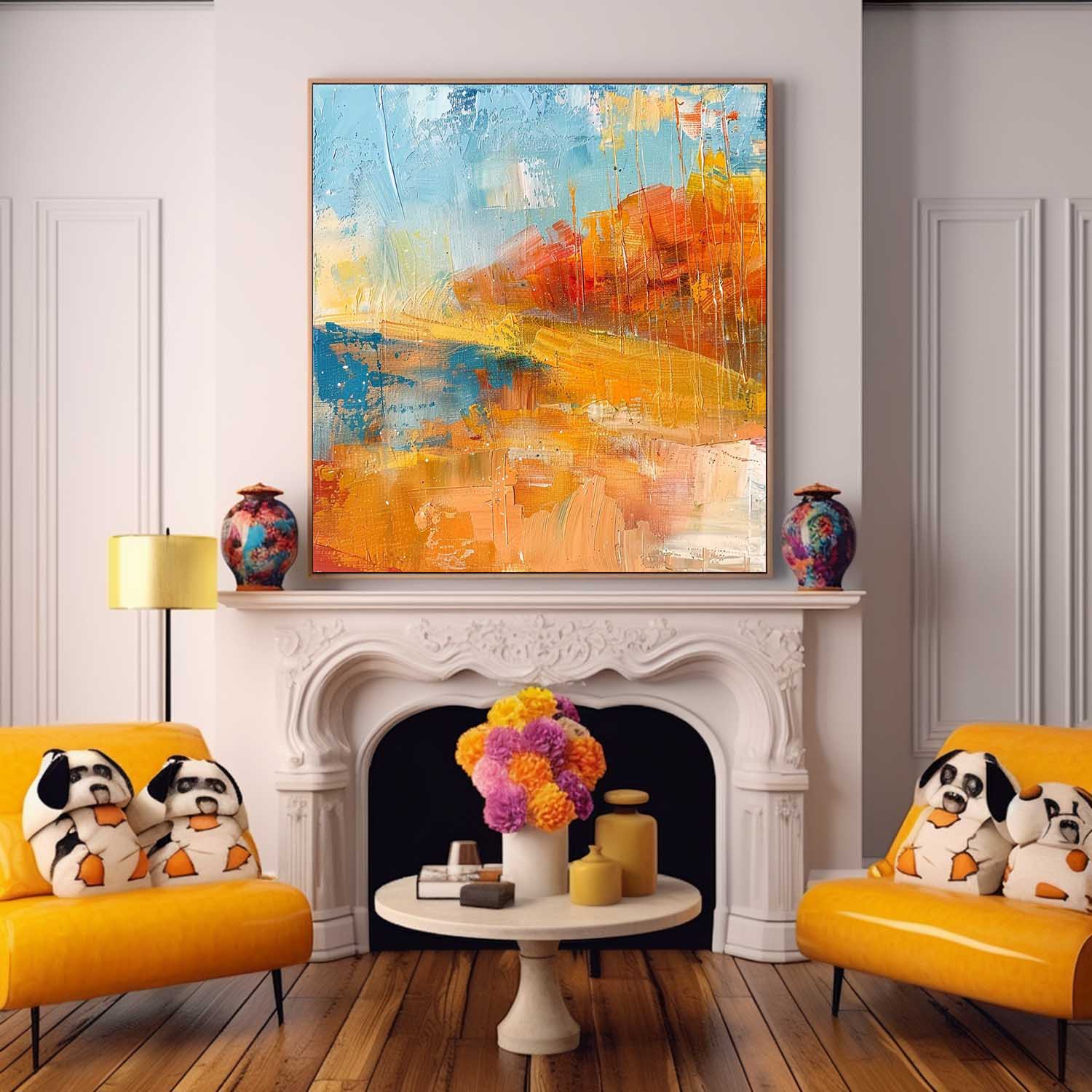 Square Orange Modern Nature Art Large Abstract Field Oil Painting On Canvas Original Wall Art Home Decor
