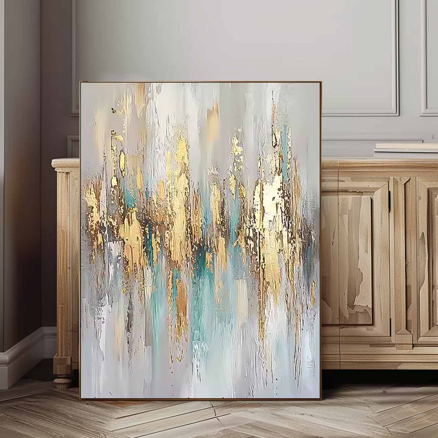 Large Modern Acrylic Painting On Canvas Gold Texture Abstract Oil Painting High Quality Original Artwork