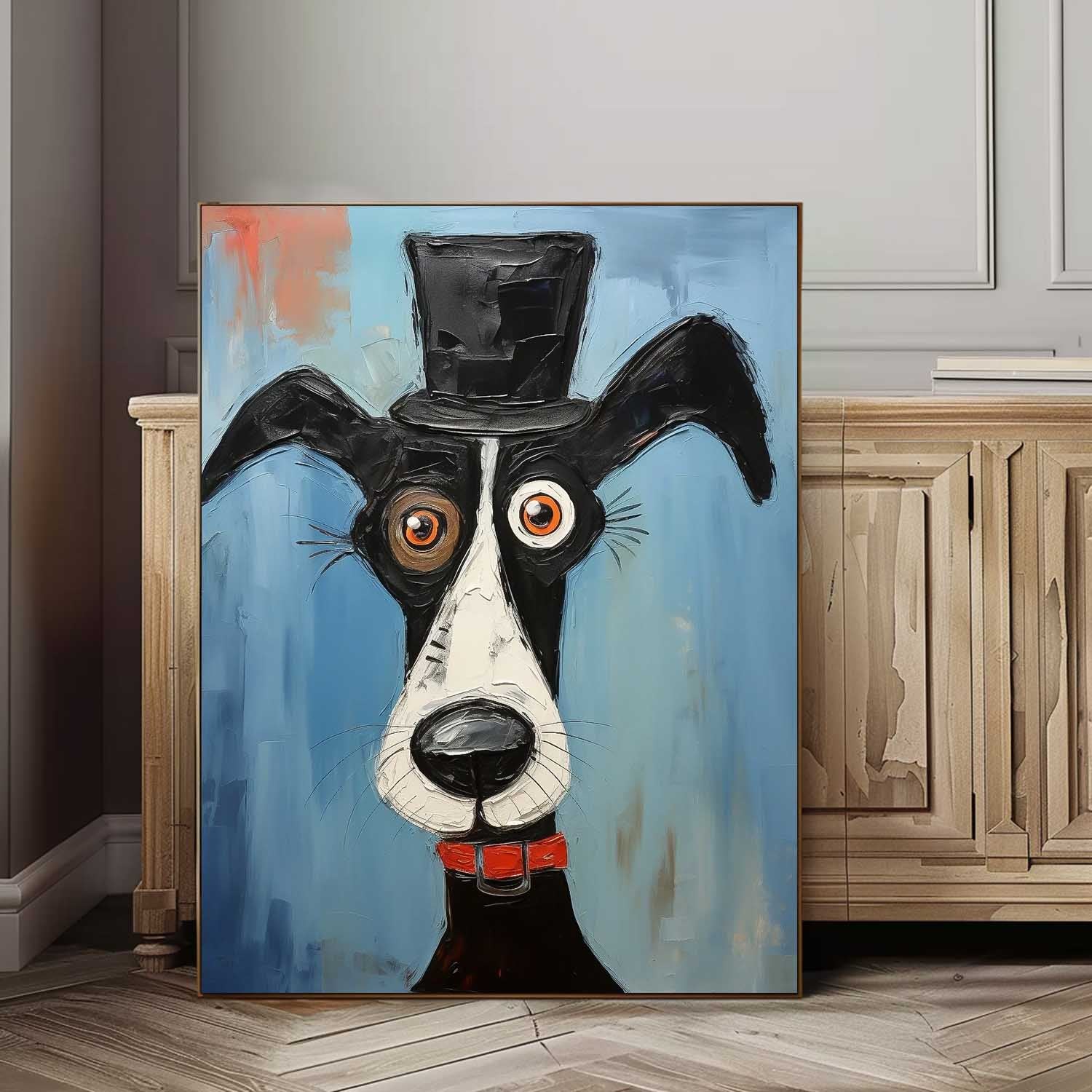 Impressionism Animal Oil Painting Abstract Lovely Dog Acrylic Painting Large Puppy Artwork Home Decor