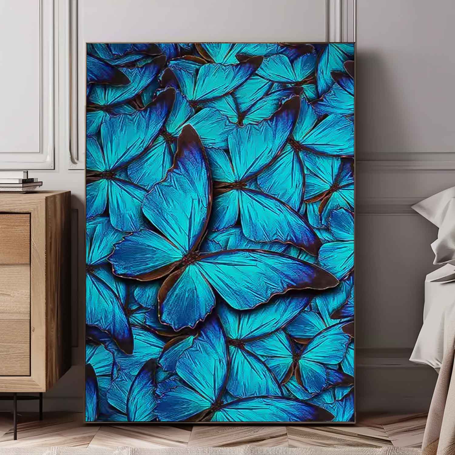 Bright Oil Painting Modern Texture Oil Painting Impressionist Blue Butterfly Wall Art Original Artwork Decor