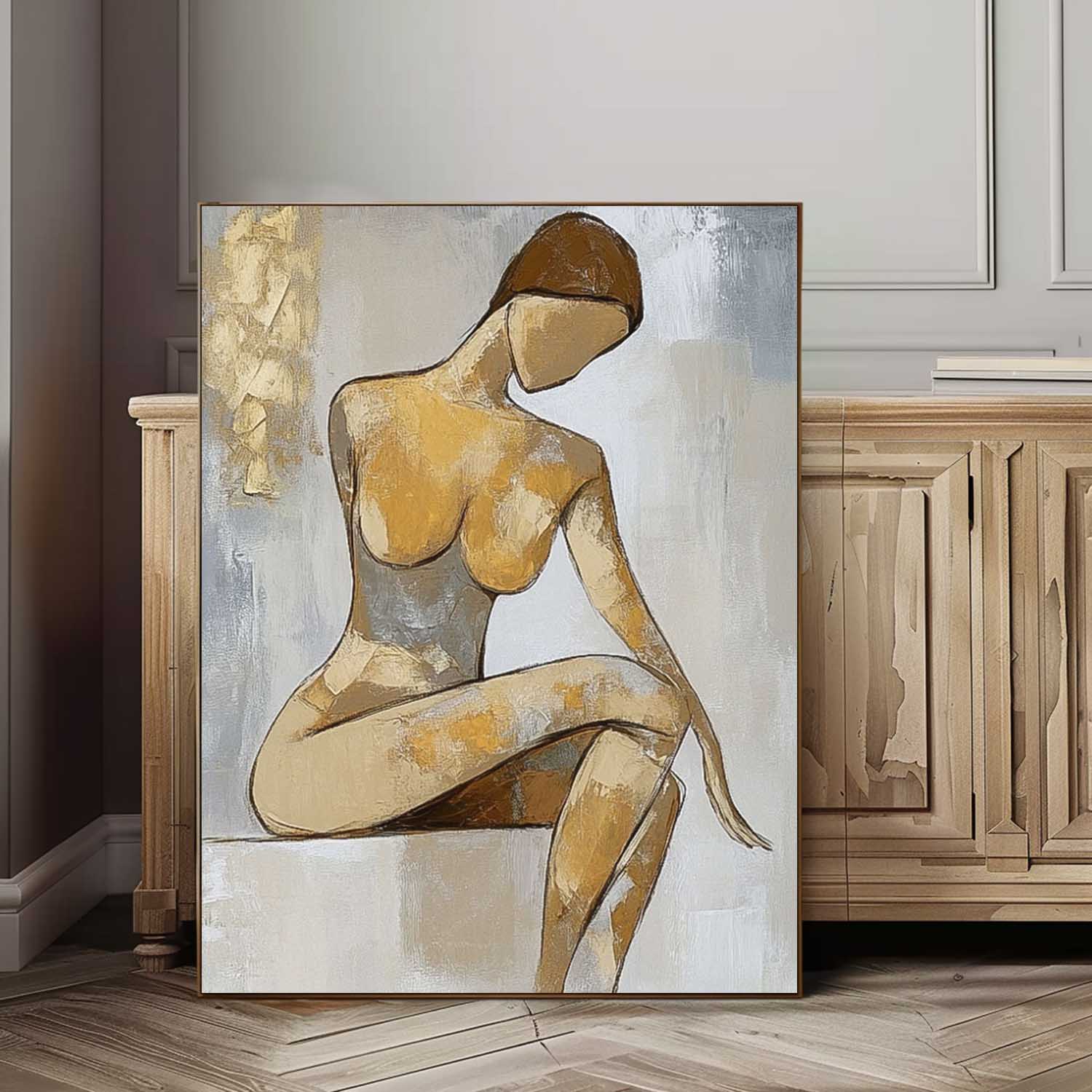 Abstract Lady Artwork Large Character Outline Acrylic Painting Original Contemporary Woman Wall Art Framed