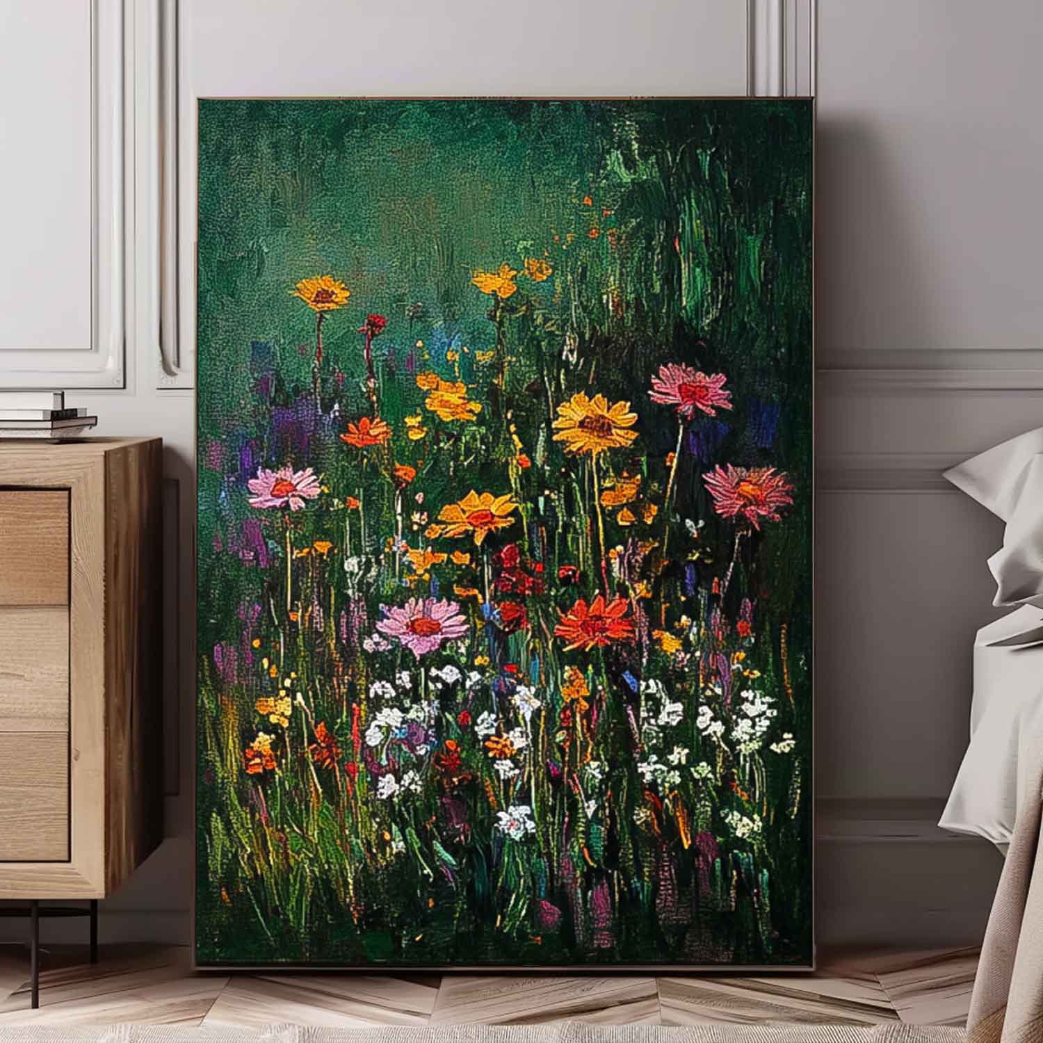 Big Original Texture Beautiful colorful Flowers Artwork Abstract Flower Oil Painting On Canvas Framed
