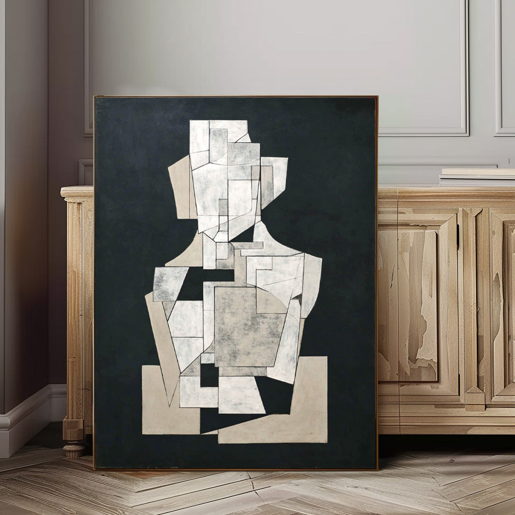 Abstract Geometric Black & White Wall Art Minimalist Modern Canvas Painting For Home Decor Unique Artwork