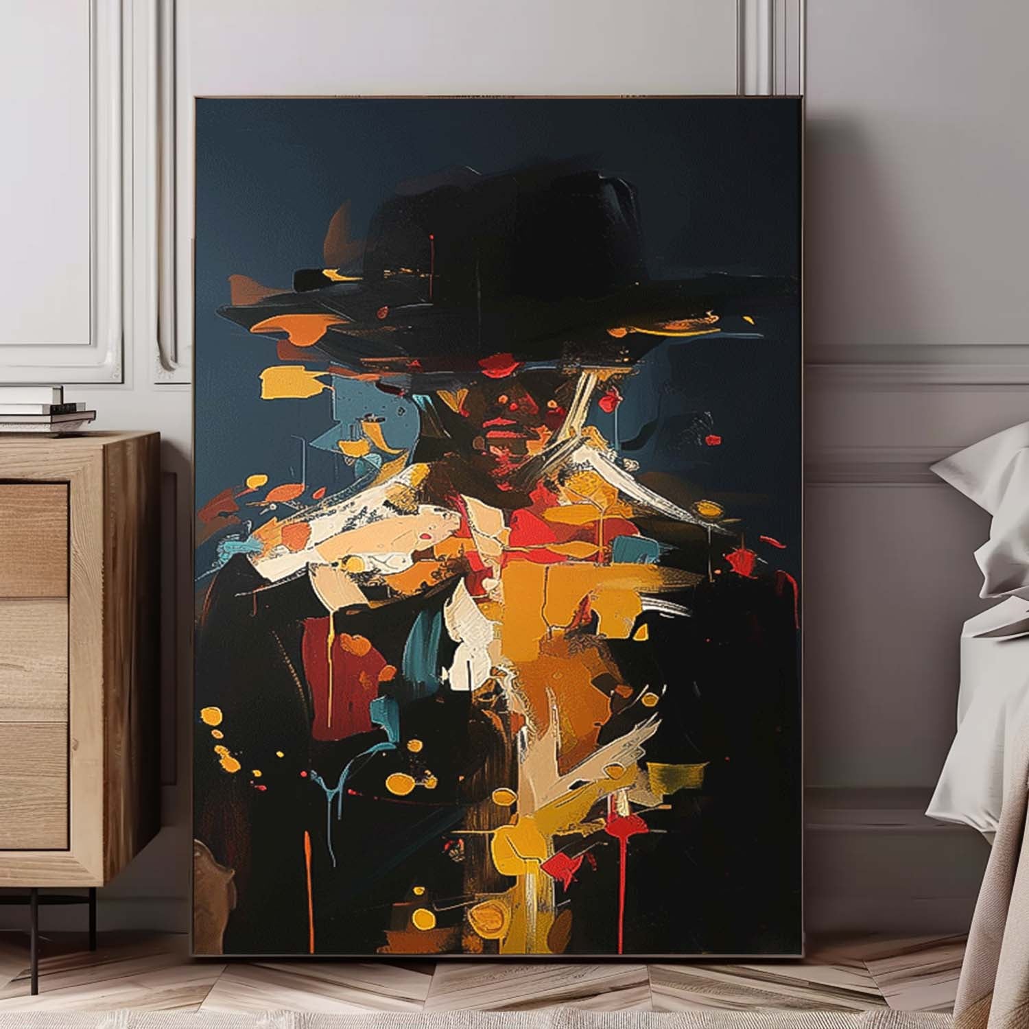 Original Cool Man Wall Art  Black Series Large Portrait Painting Abstract Faceless Artwork For Living Room