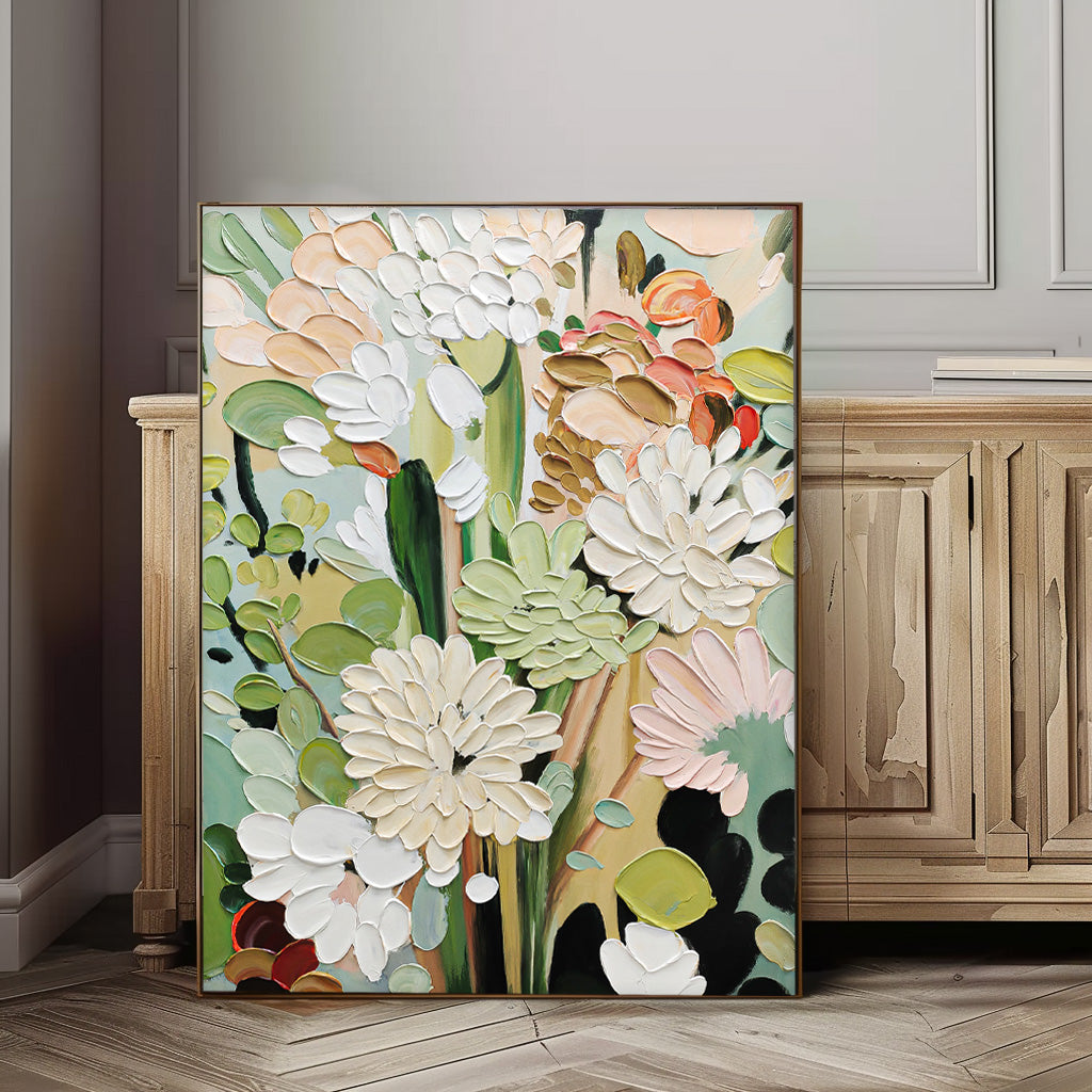 Abstract Flower Acrylic Painting 3D Floral Painting Framed Large Flower Wall Art Textured Floral Painting