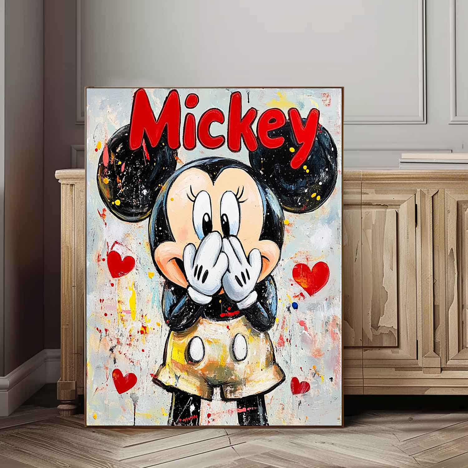 Colorful Cute Cartoon Characters Abstract Artwork Original Mickey Wall Art Large Figure Painting Gift