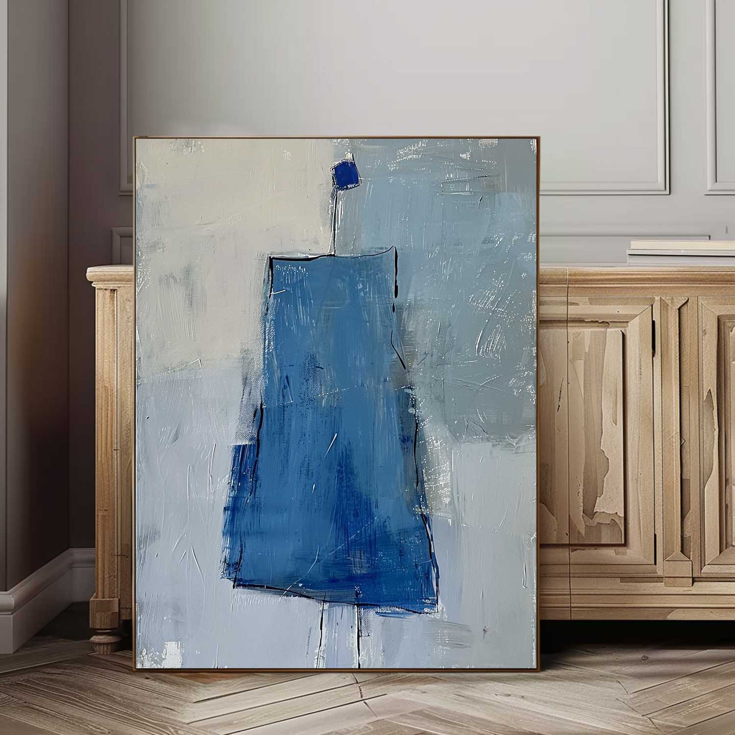 Abstract Aesthetic Canvas Oil Painting Large Vintage Blue Skirt Wall Art Original Minimalist Artwork