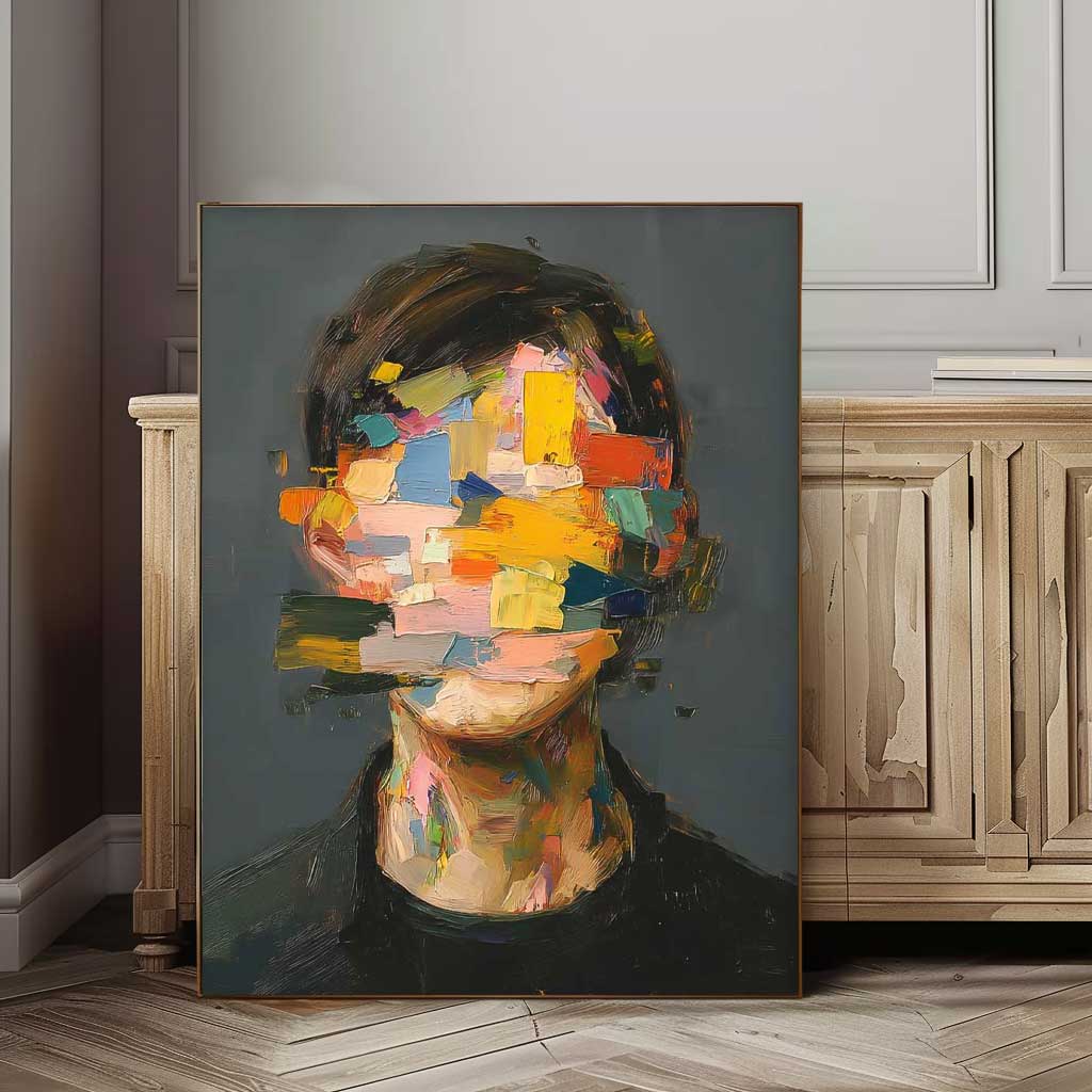 Original Boy Painting Large Faceless Portrait Painting Abstract Man Face Artwork Colorful Facial 3D Painting