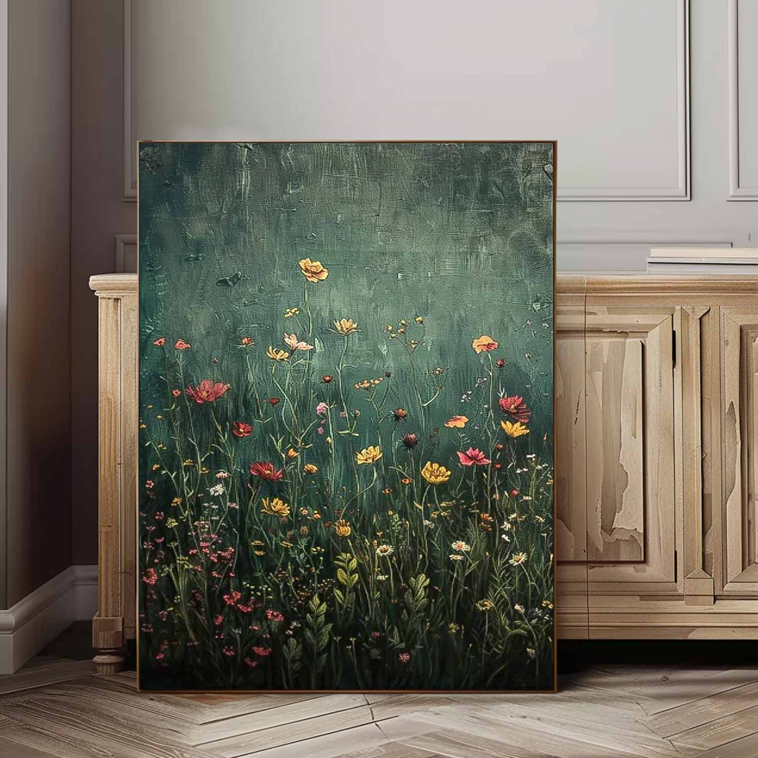 Abstract Flower Oil Painting On Canvas Beautiful colorful Flowers Artwork Big Original Texture Framed