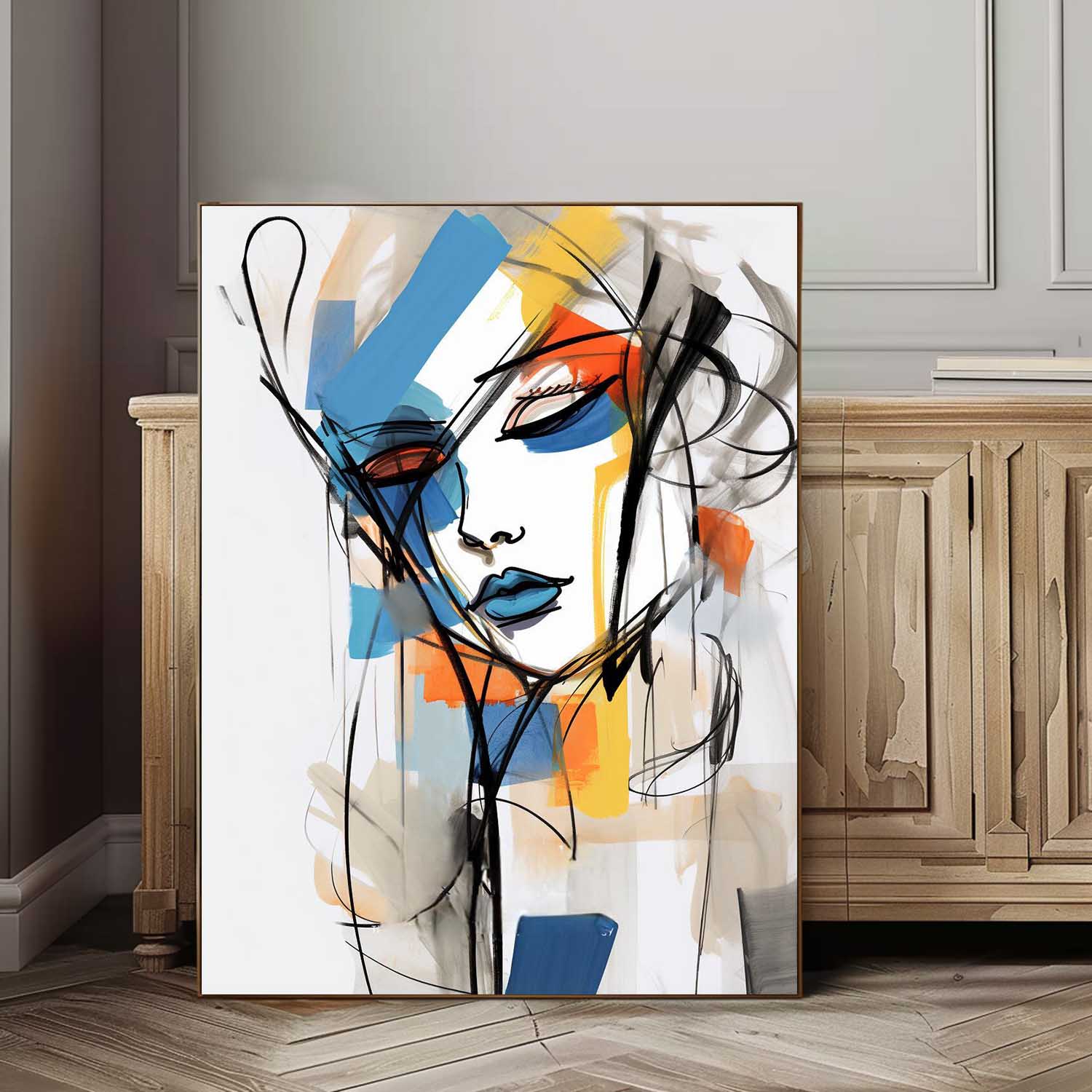 Abstract Lines Character Painting Framed Artwork Large Figure Acrylic Painting Original Color Minimalism Wall Art