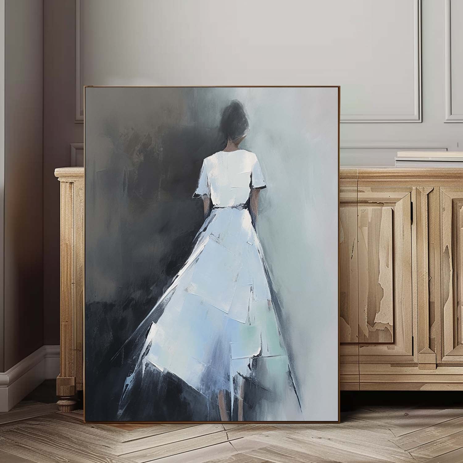Contour Acrylic Painting Original Abstract Woman's Back Wall Art Character Outline Painting Framed Artwork