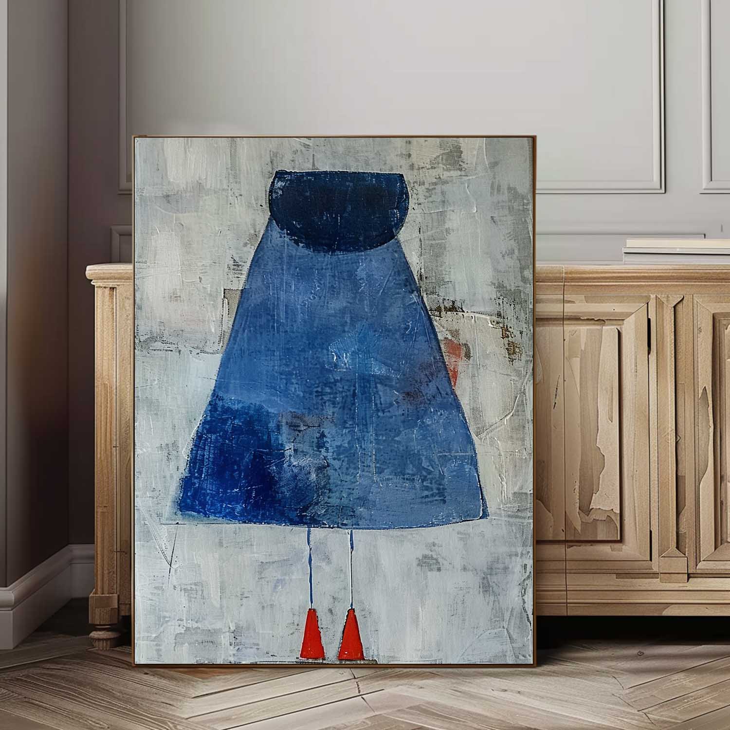 Original Minimalist Artwork Large Vintage Blue Skirt Wall Art Abstract Dark Aesthetic Canvas Oil Painting