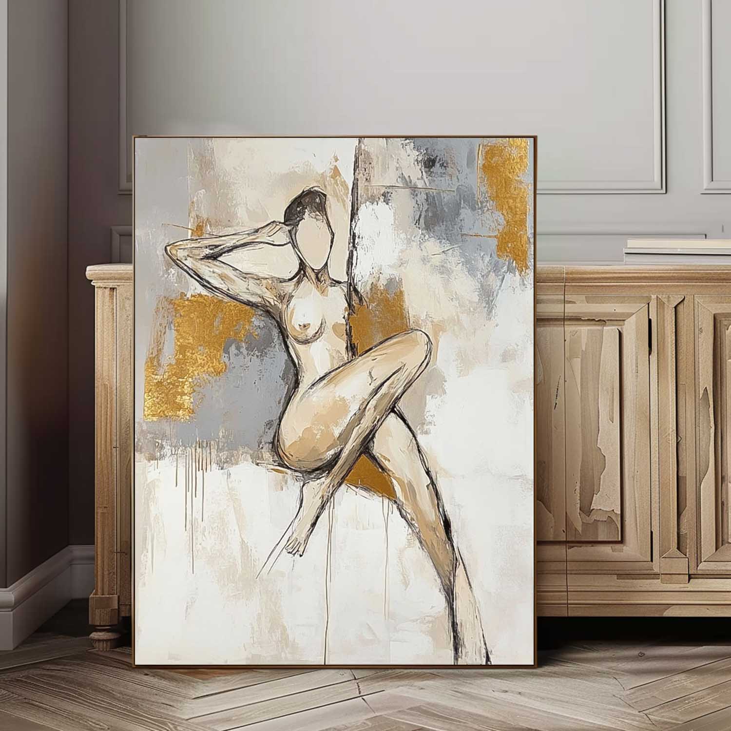 Original Contemporary Woman Wall Art Large Character Outline Acrylic Painting Framed Abstract Lady Artwork