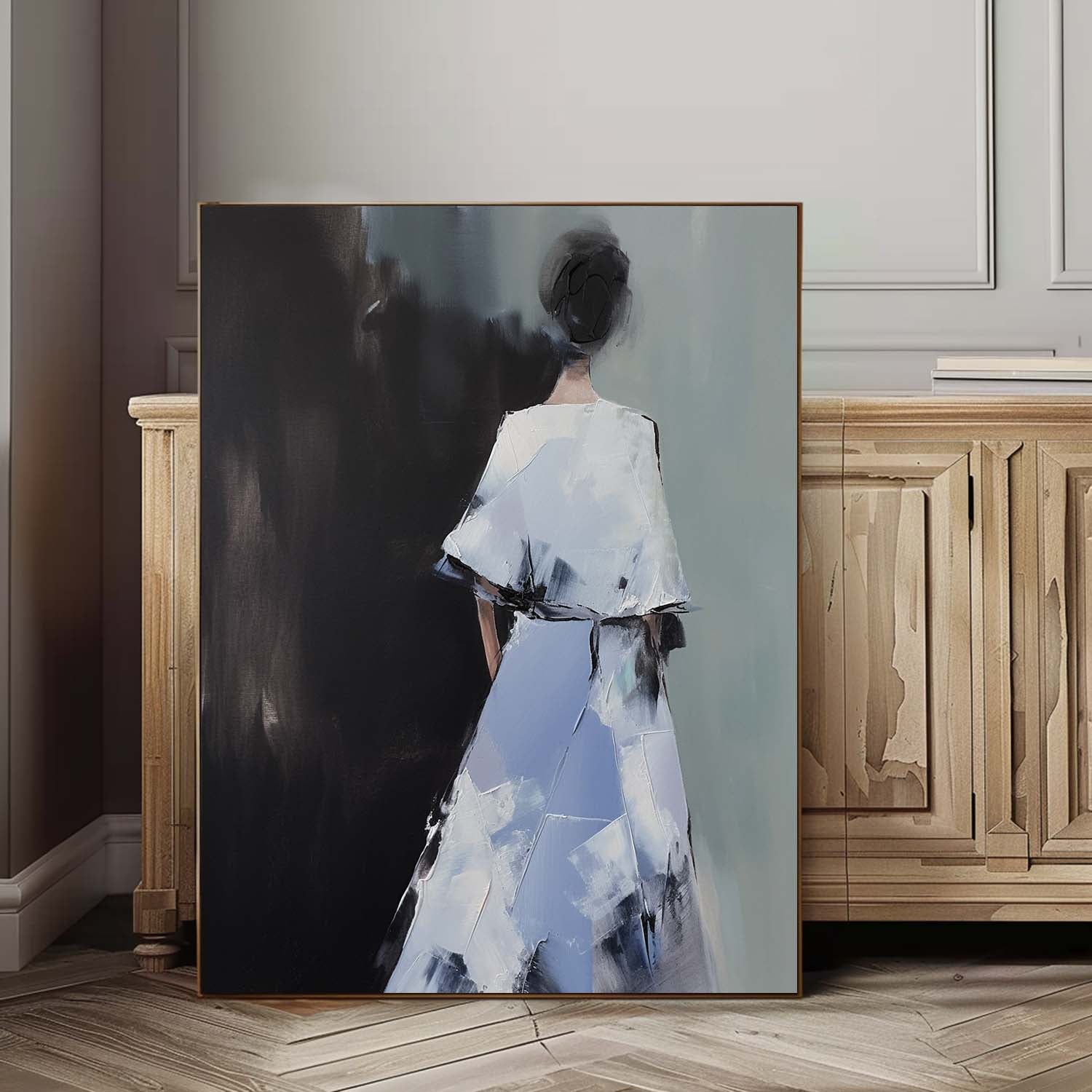 Contour Acrylic Painting Original Abstract Woman's Back Wall Art Minimalism Character Outline Painting Framed