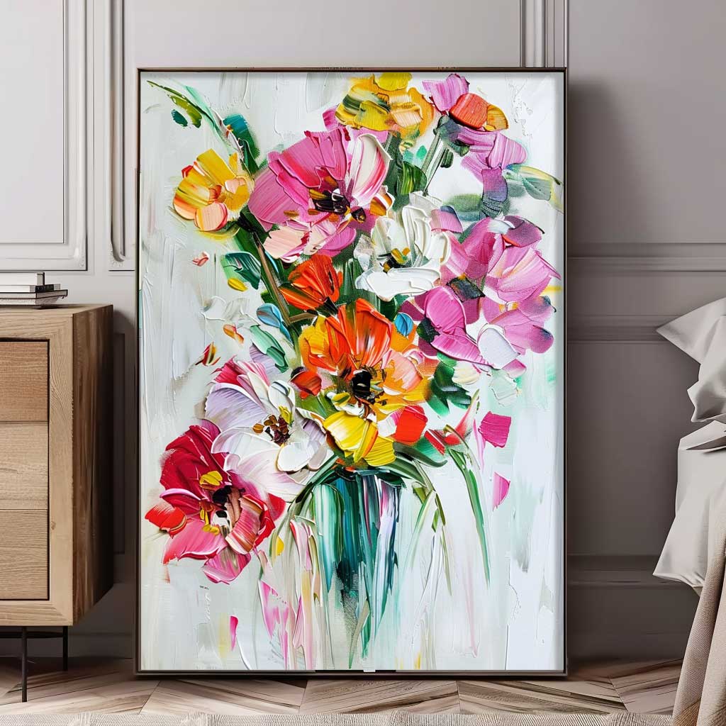 Abstract  Colorful  Flower Oil Painting on Canvas Big Original Thick Texture Contemporary Flowers Artwork