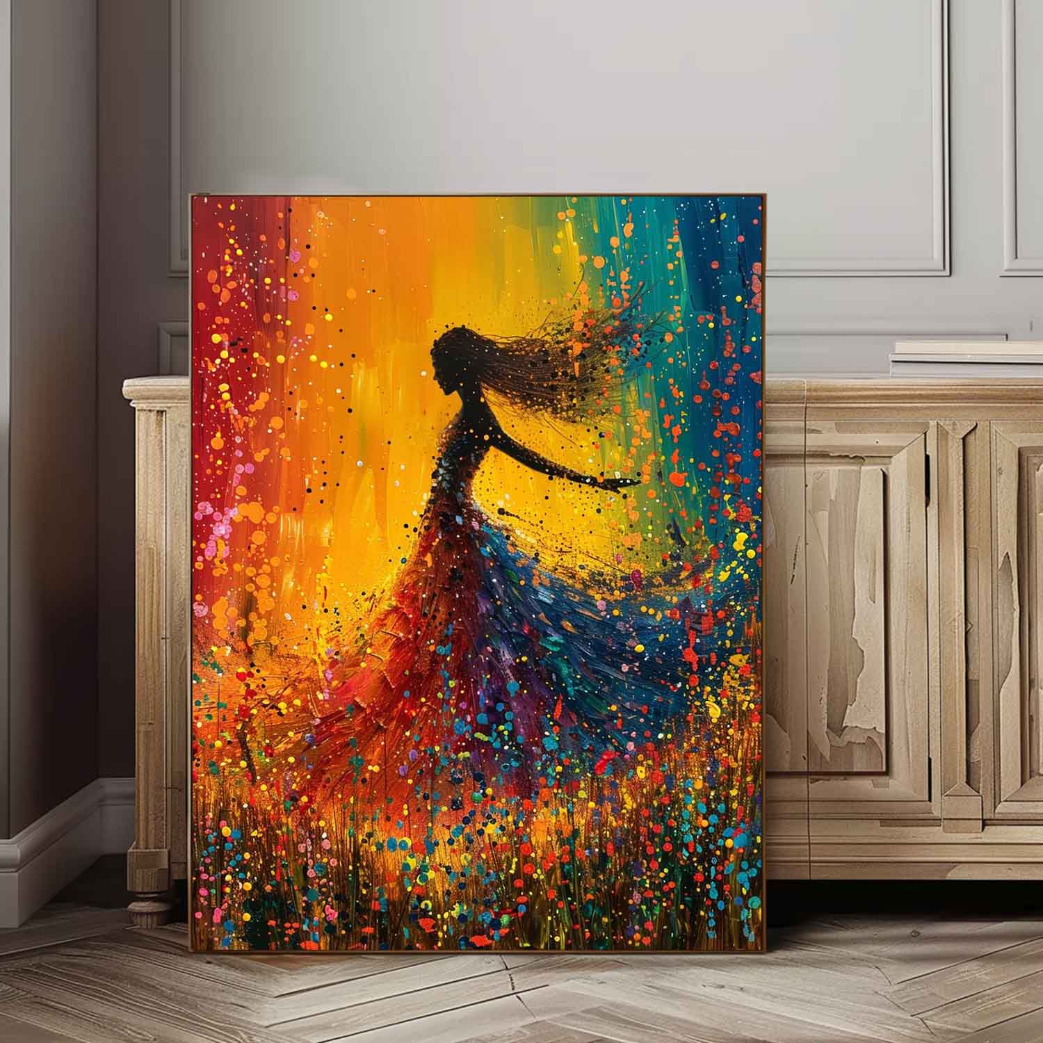 Colorful Artwork Original Modern Ballet Girl Wall Art Big Multicolor Gorgeous Girl Daning Painting Framed