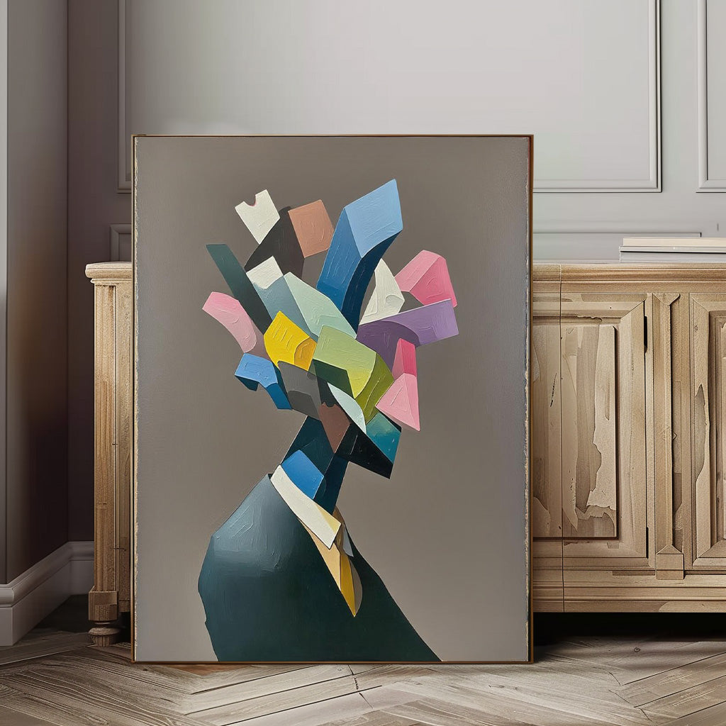 Large Abstract Portrait Wall Art Original Textured Geometric Shapes People Painting Canvas Home Decor