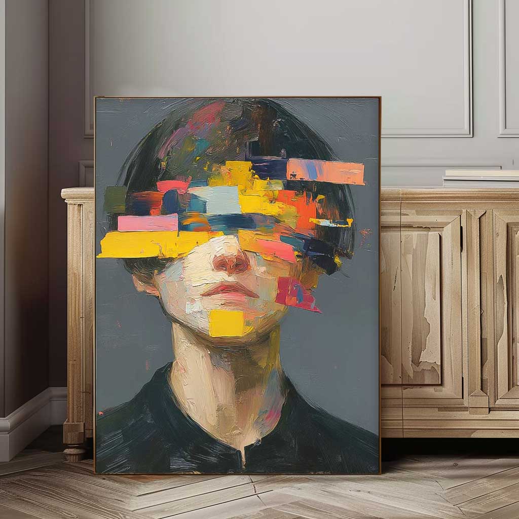 Large Faceless Portrait Painting Abstract Original Boy Painting Man Face Artwork Colorful Facial 3D Painting