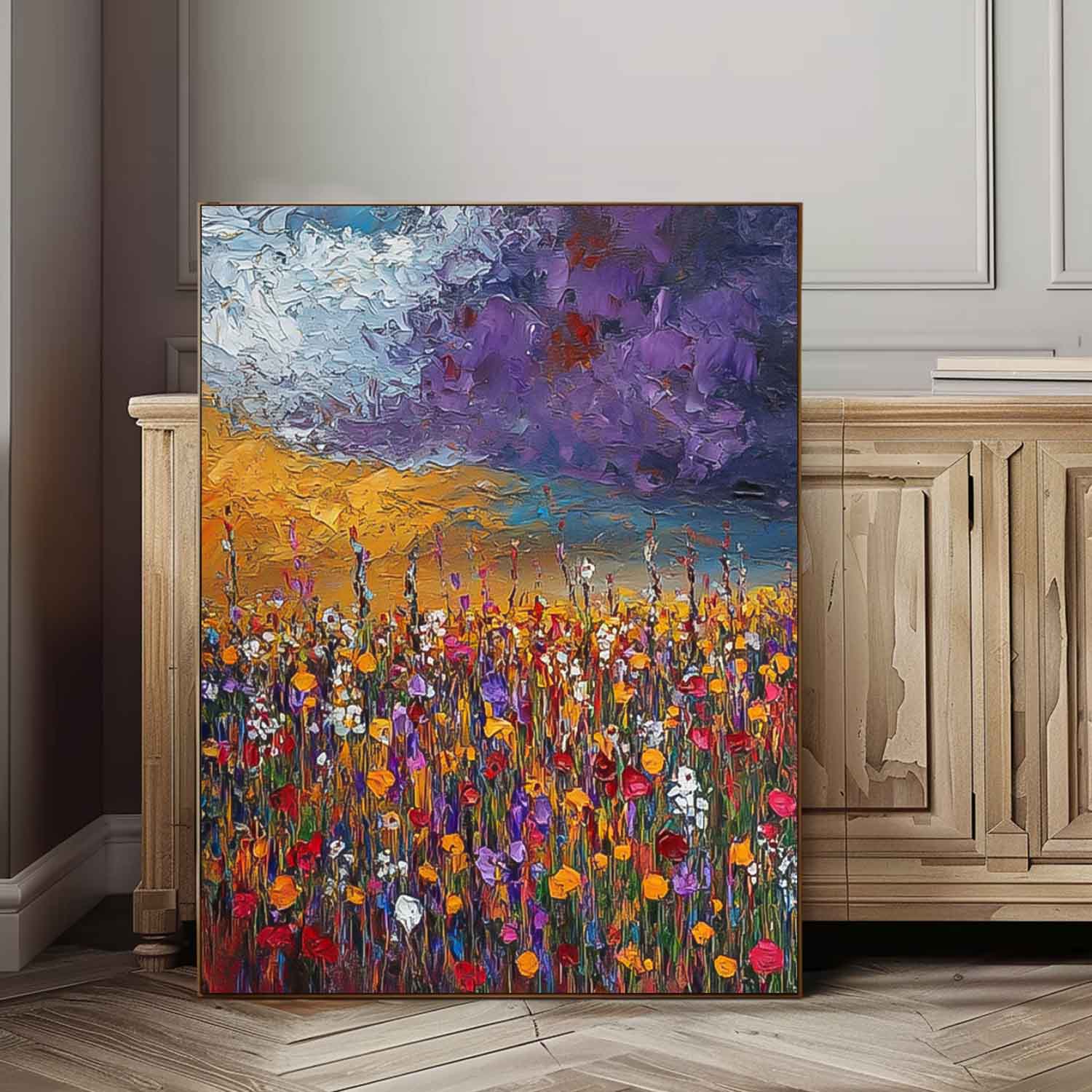 Large Spring Wall Art Abstract Purple Scenery Painting Original Landscape Oil Painting Living Room Decor