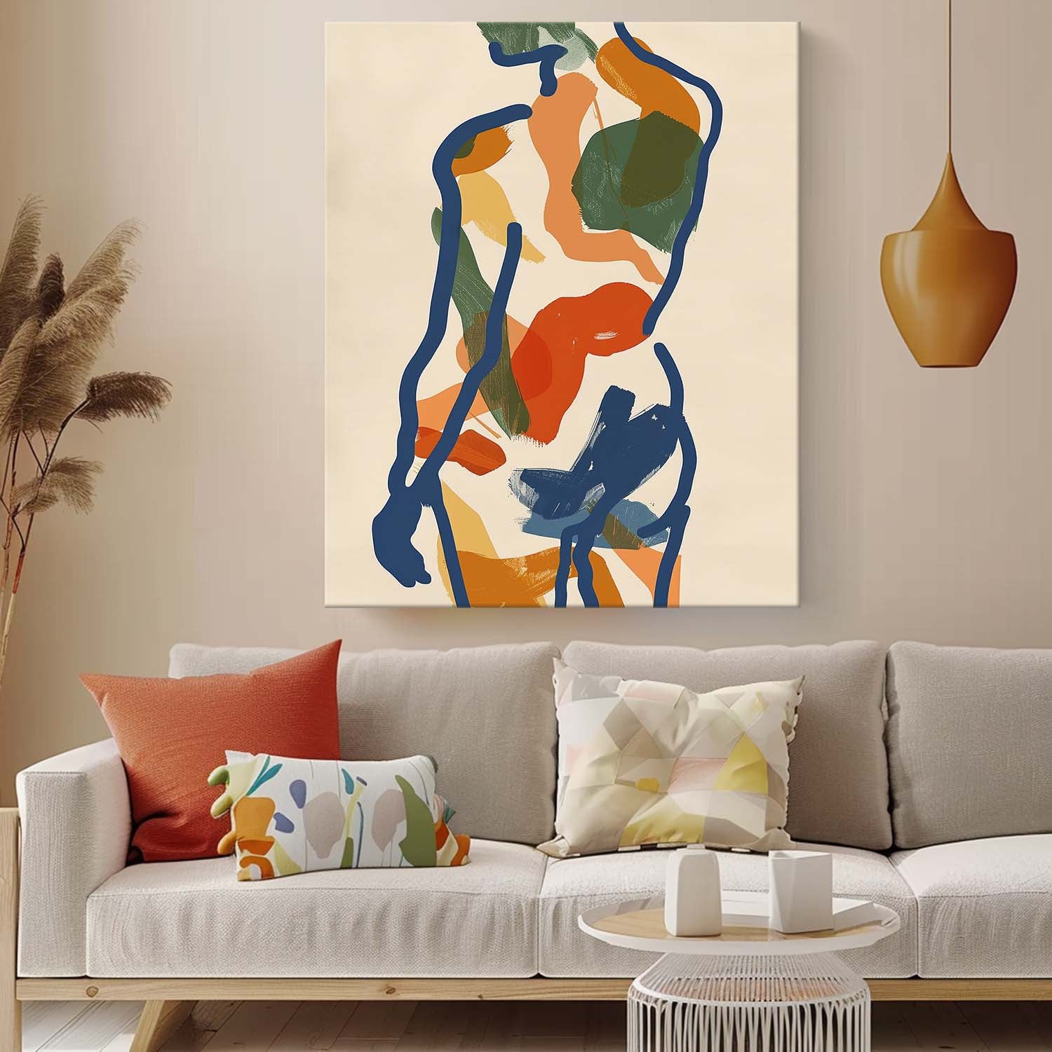 Vibrant Boho Original Abstract Body Line Outline Wall Art Figure Contour Acrylic Painting Minimalism Artwork