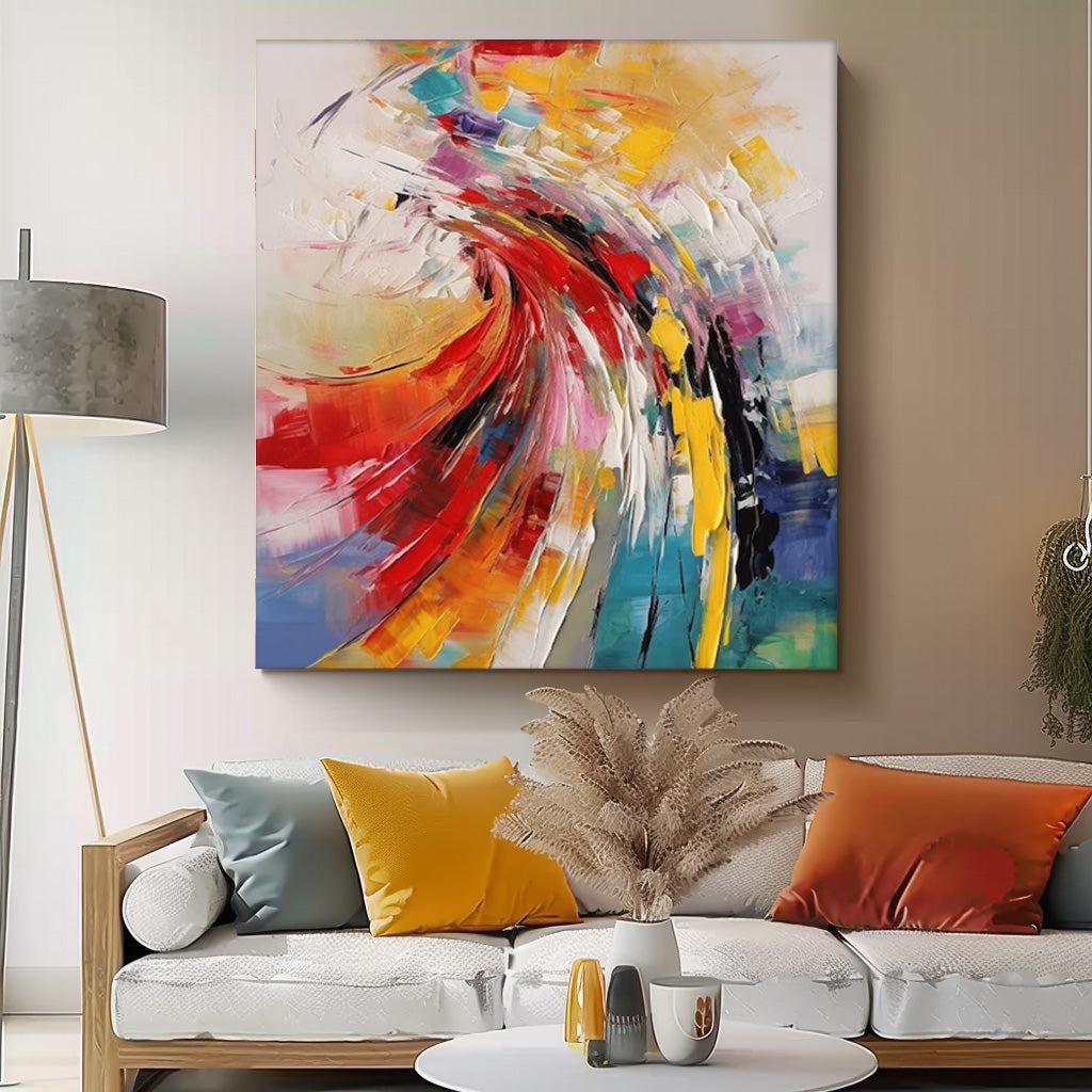 Large Square Texture Colorful Abstract Wall Art Framed Bright Modern Abstract Canvas Painting For Living Room