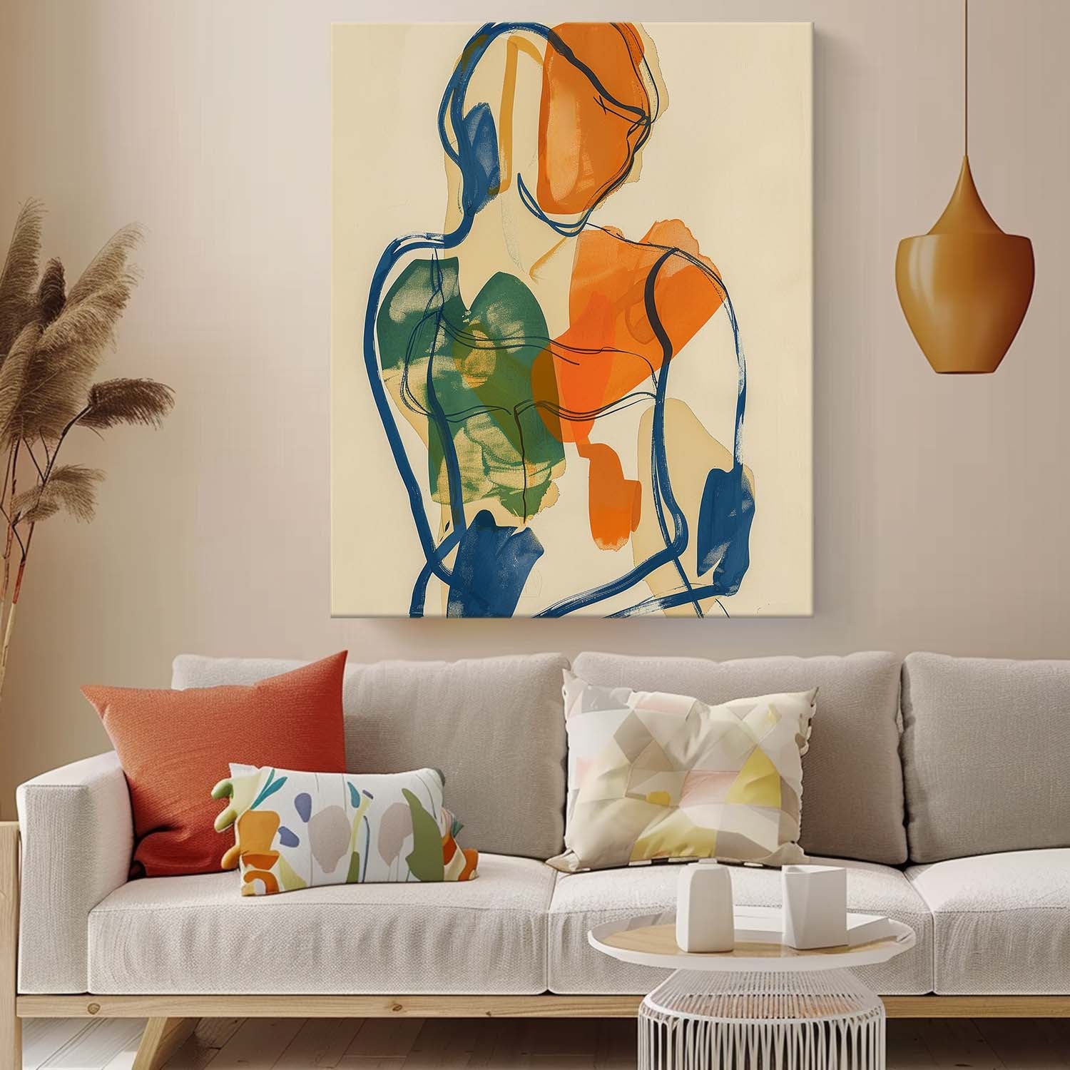 Bright Colors Original Abstract Body Line Outline Wall Art Figure Back Contour Acrylic Painting Minimalism Artwork