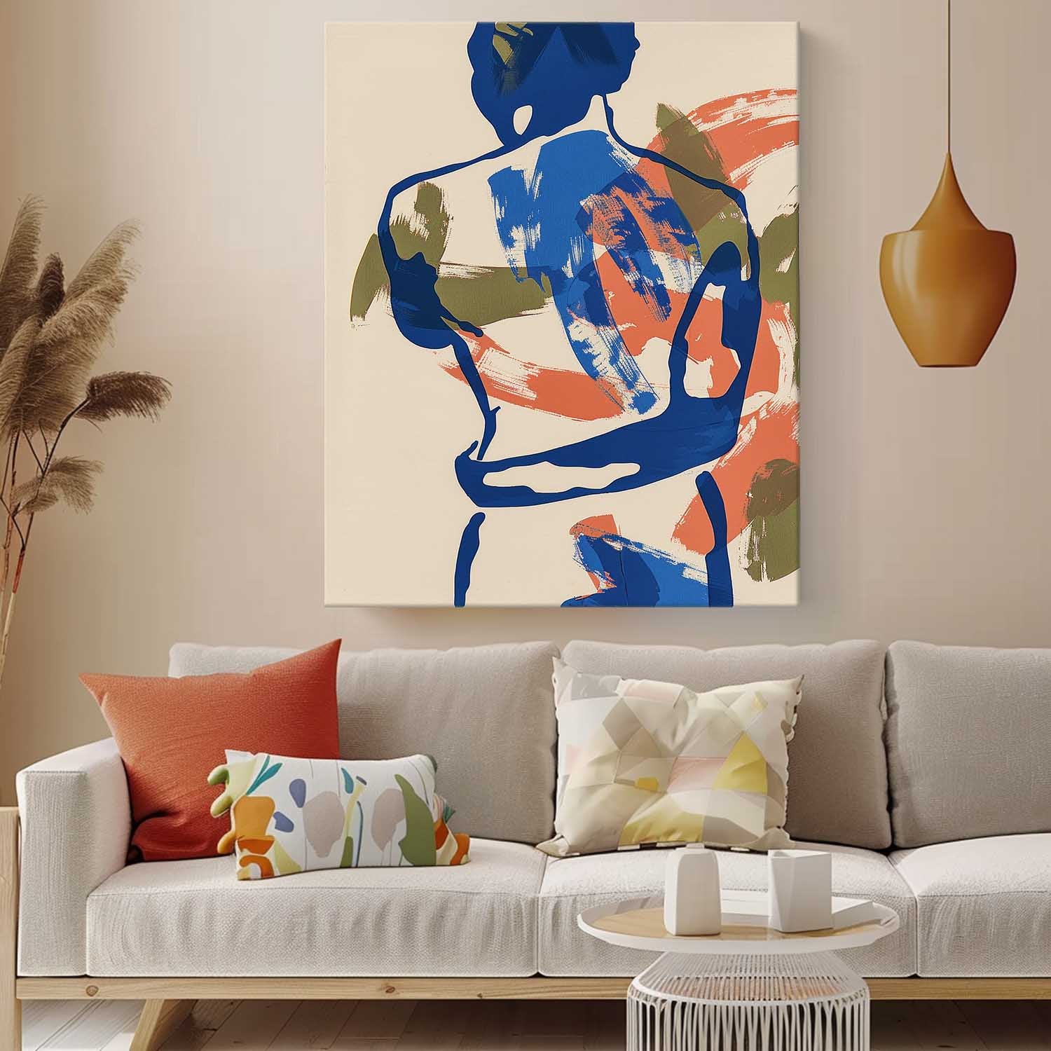 Original Abstract Color Body Line Outline Wall Art Figure Back Contour Acrylic Painting Minimalism Artwork