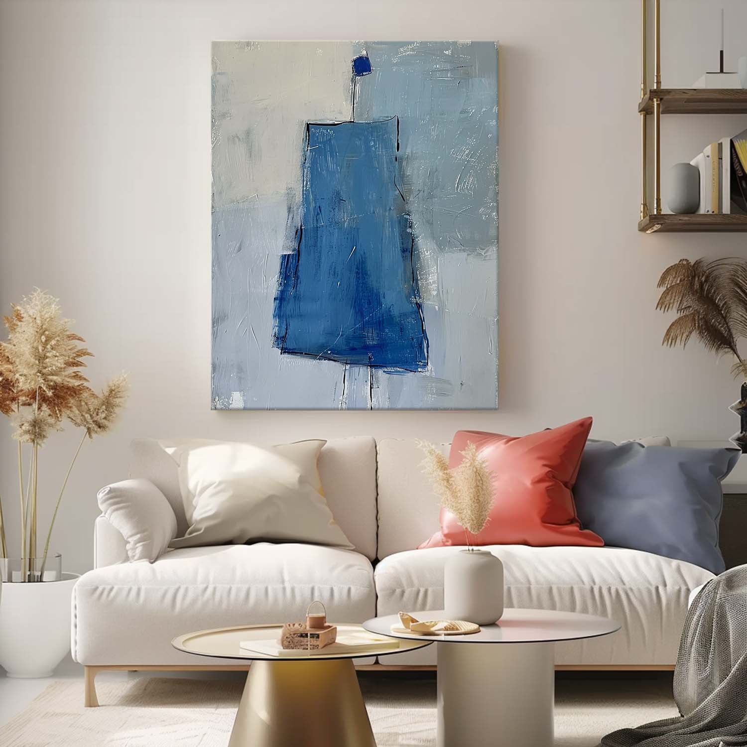 Abstract Aesthetic Canvas Oil Painting Large Vintage Blue Skirt Wall Art Original Minimalist Artwork