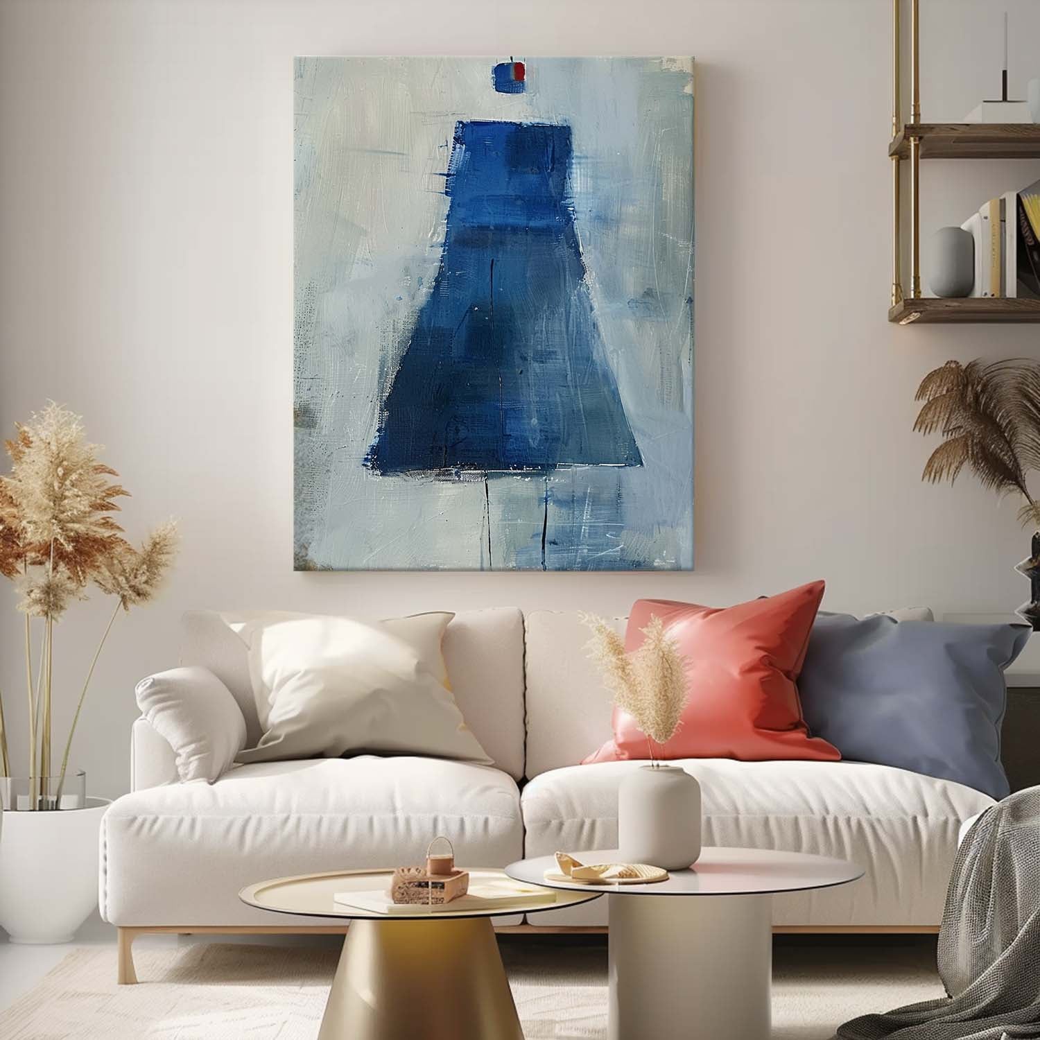 Original Minimalist Artwork Abstract Aesthetic Canvas Oil Painting Large Vintage Blue Skirt Wall Art