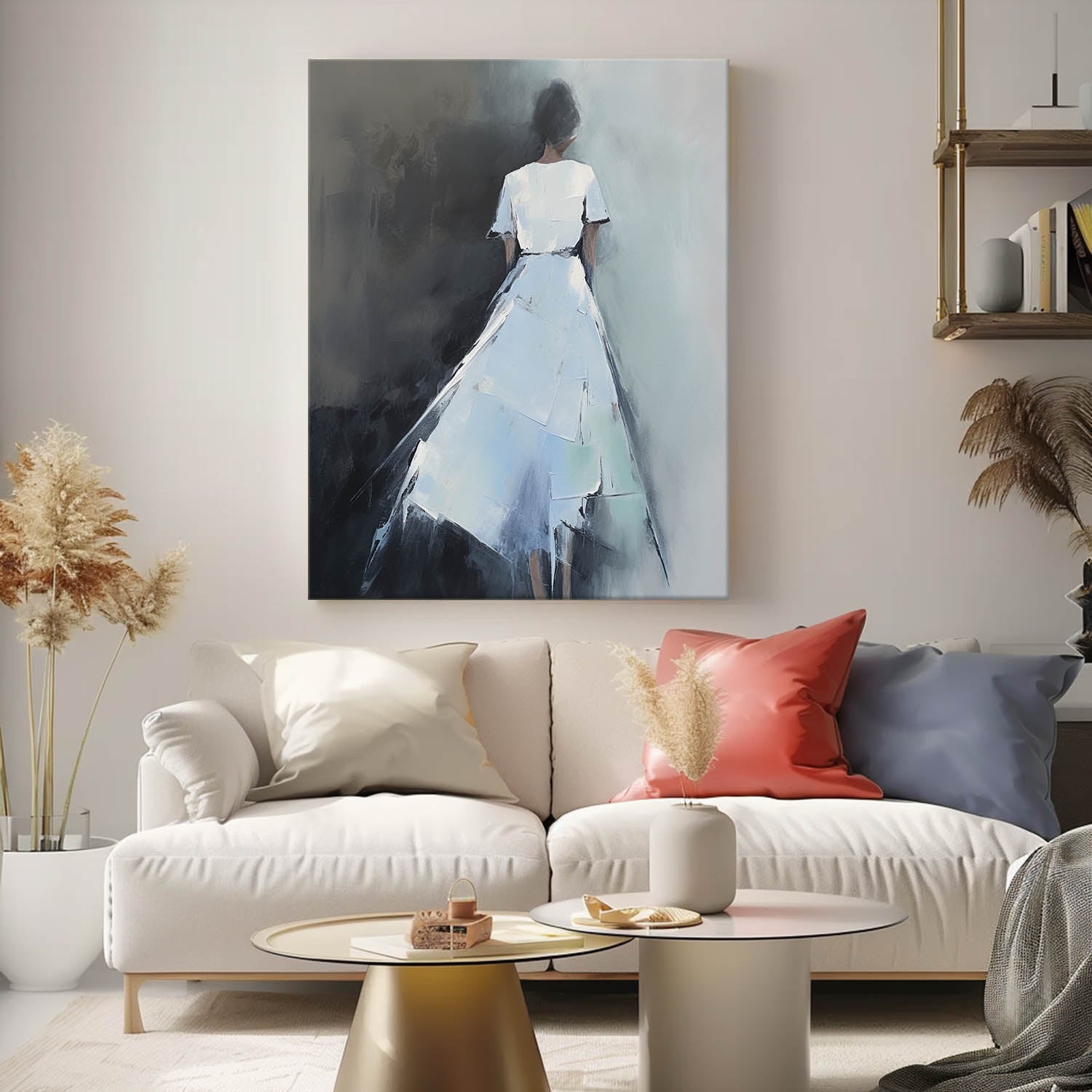 Contour Acrylic Painting Original Abstract Woman's Back Wall Art Character Outline Painting Framed Artwork