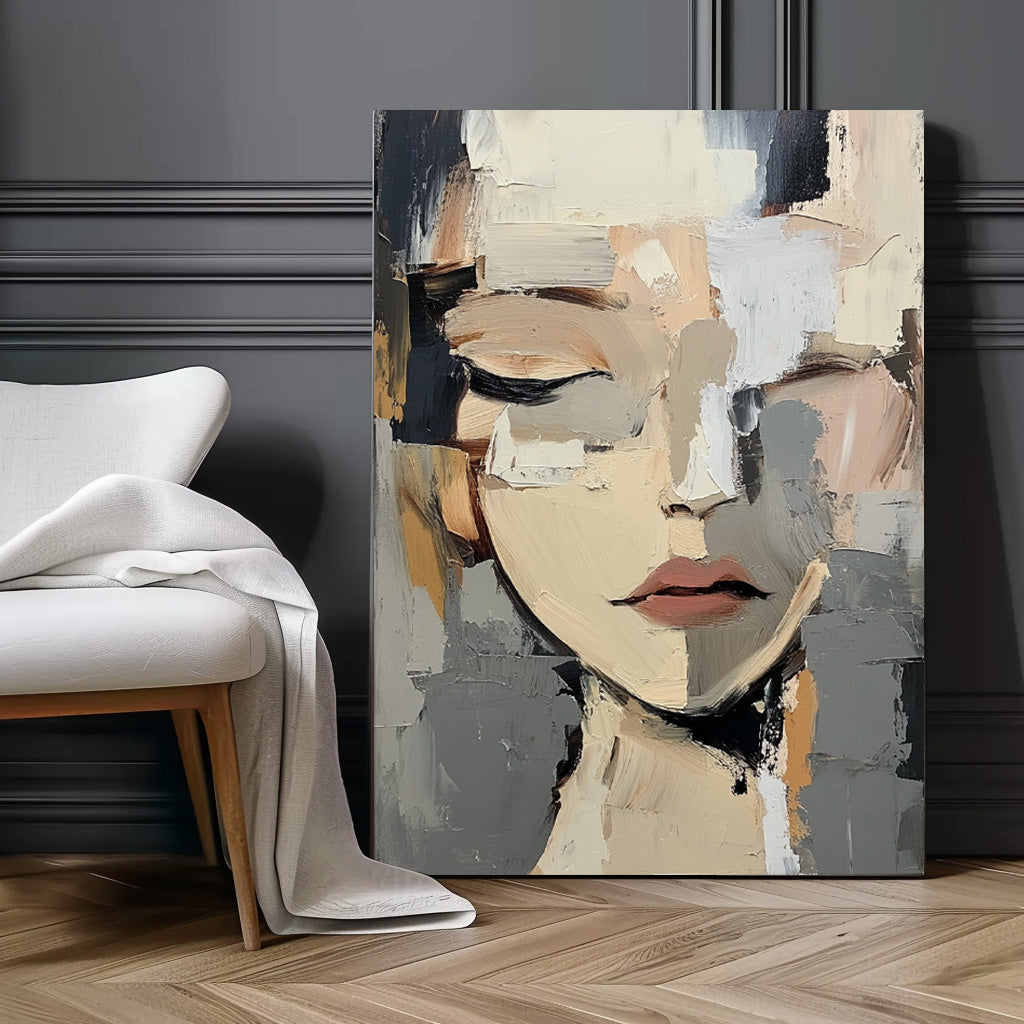Original Texture Girl Wall Art Abstract Figure oil Painting On Canvas Minimalist Modern Artwork