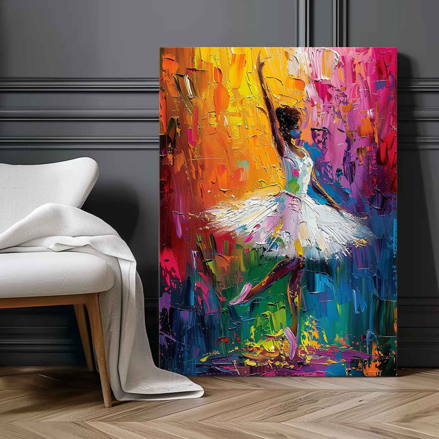 Colorful Artwork Original Exquisite Ballet Girl Wall Art Large Multicolor Girl Painting Framed Gift