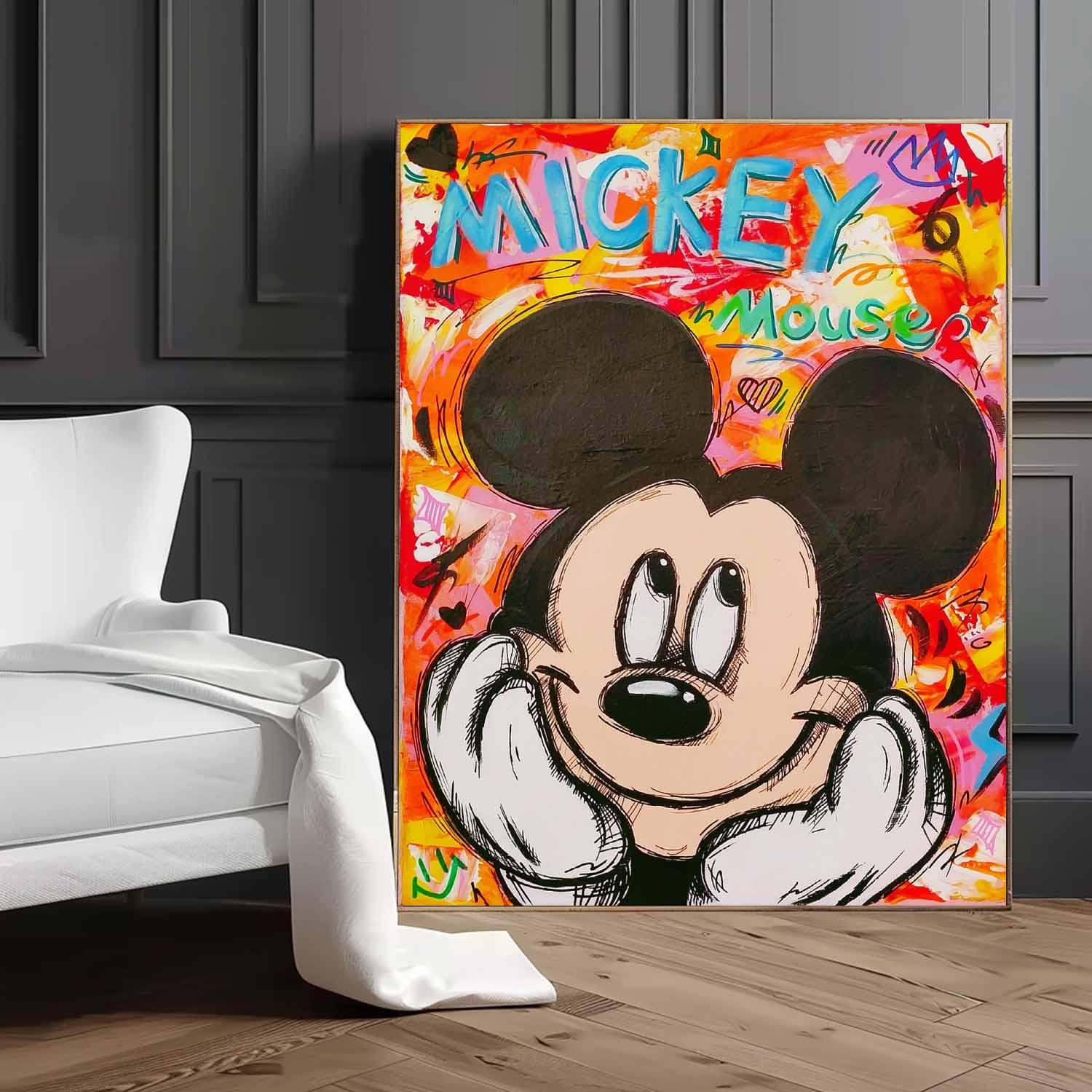Large Disney Characters Painting Original Mickey Wall Art Colorful Cute Cartoon Characters Abstract Artwork Gift