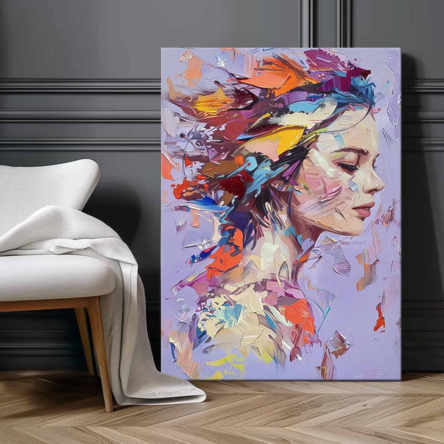Original Wall Art Abstract beautiful Lady Painting Colorful Face Artwork Large Portrait Painting Home Decor