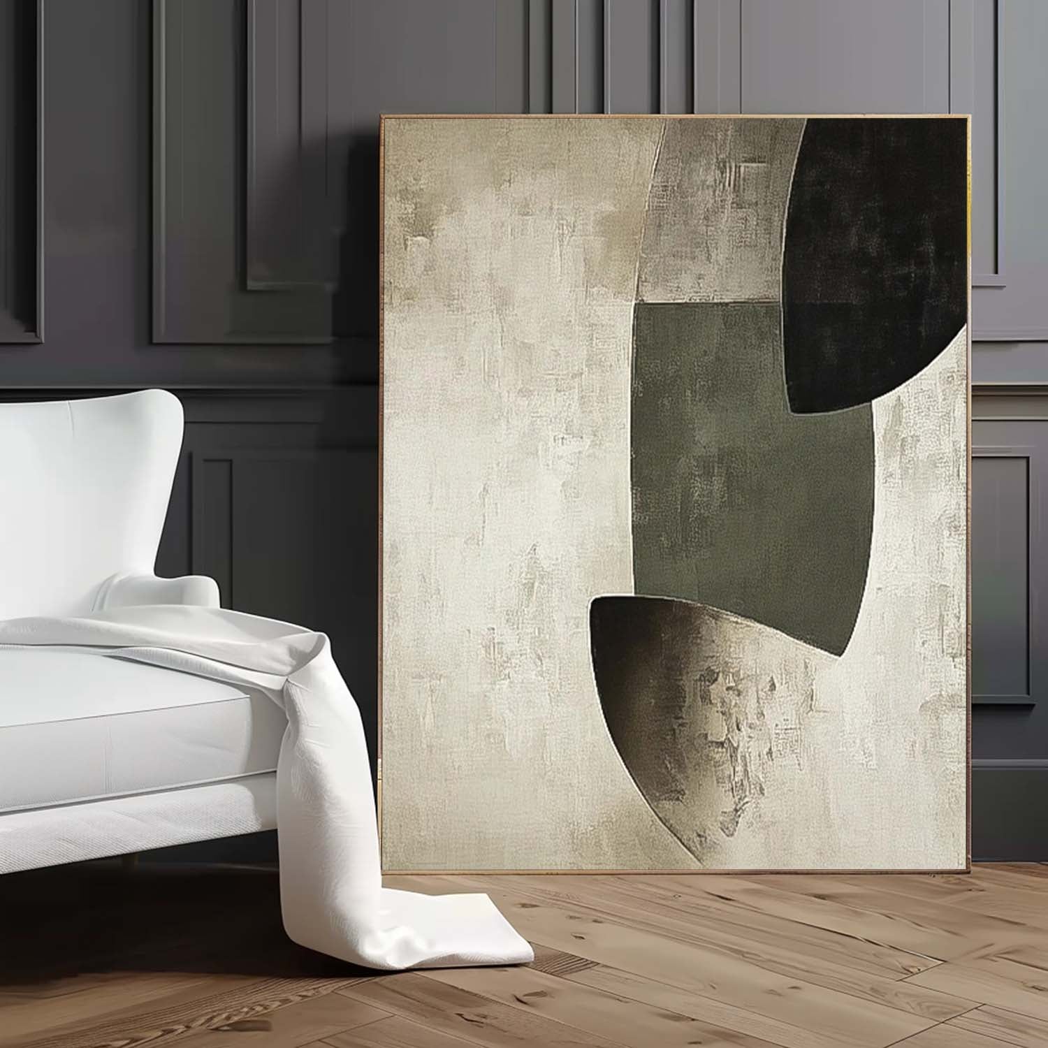 Large Irregular Shape Wall Art Green Original Minimalist Artwork Abstract Oil Painting For Living Room
