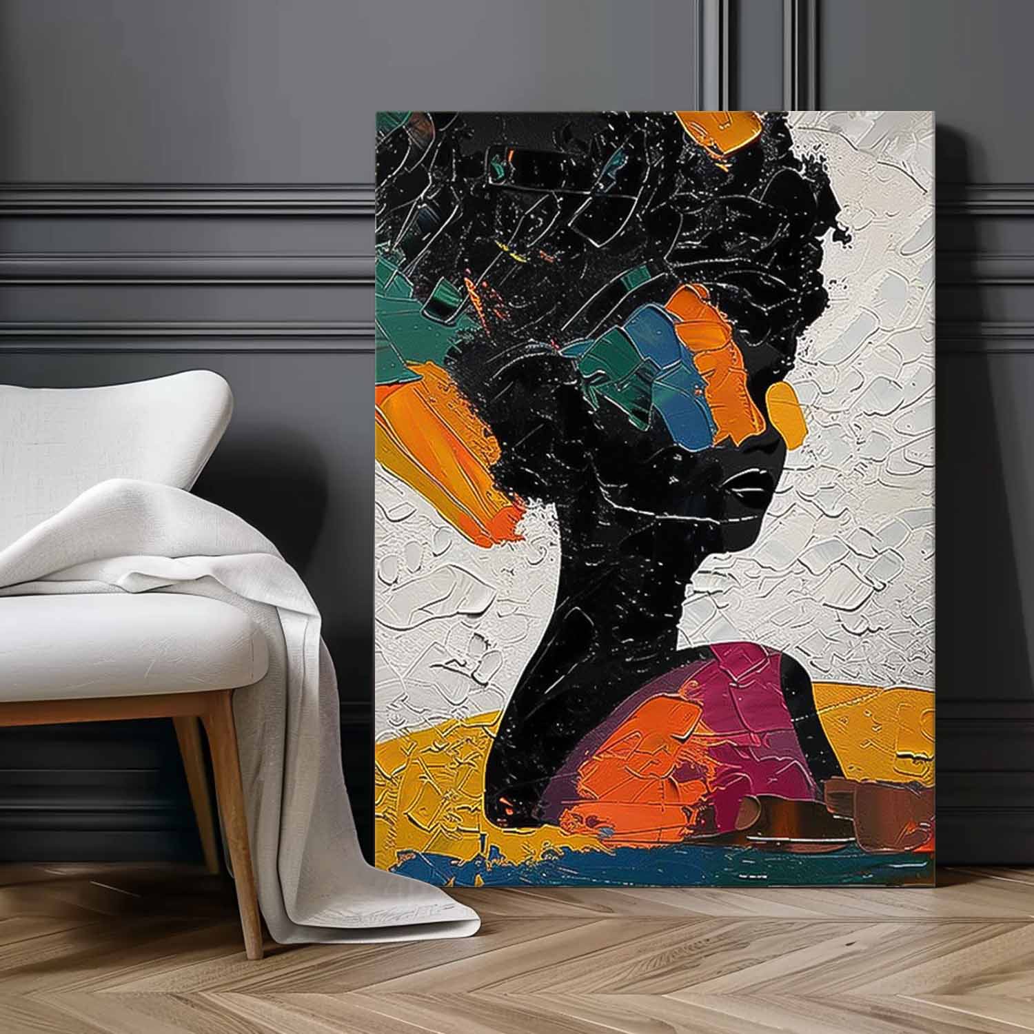 Large Portrait Painting Framed Original Exquisite Lady Wall Art Abstract Color Profile Artwork Home Decor
