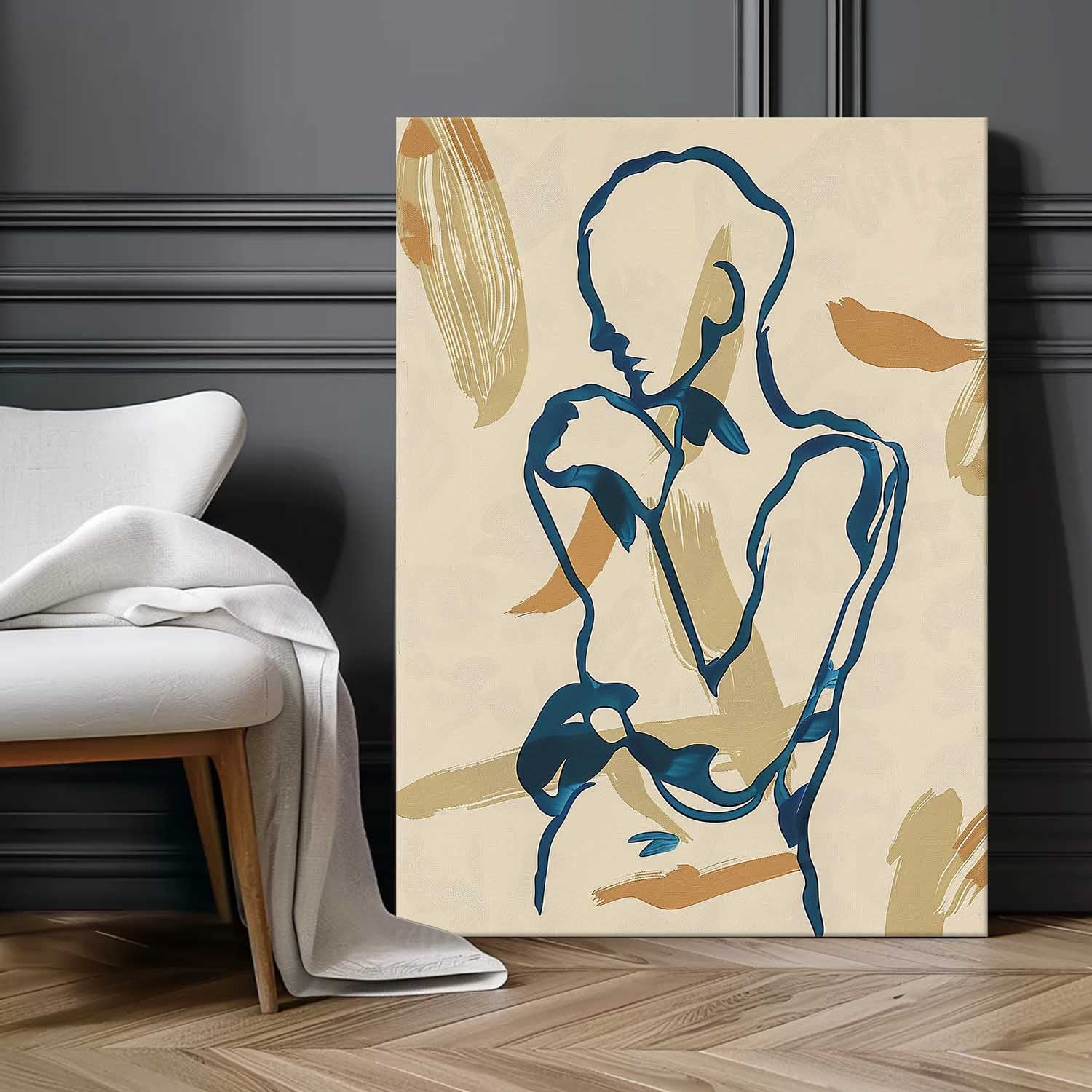 Figure Contour Acrylic Painting Minimalism Artwork Nordic Style Original Abstract Body Line Outline Wall Art