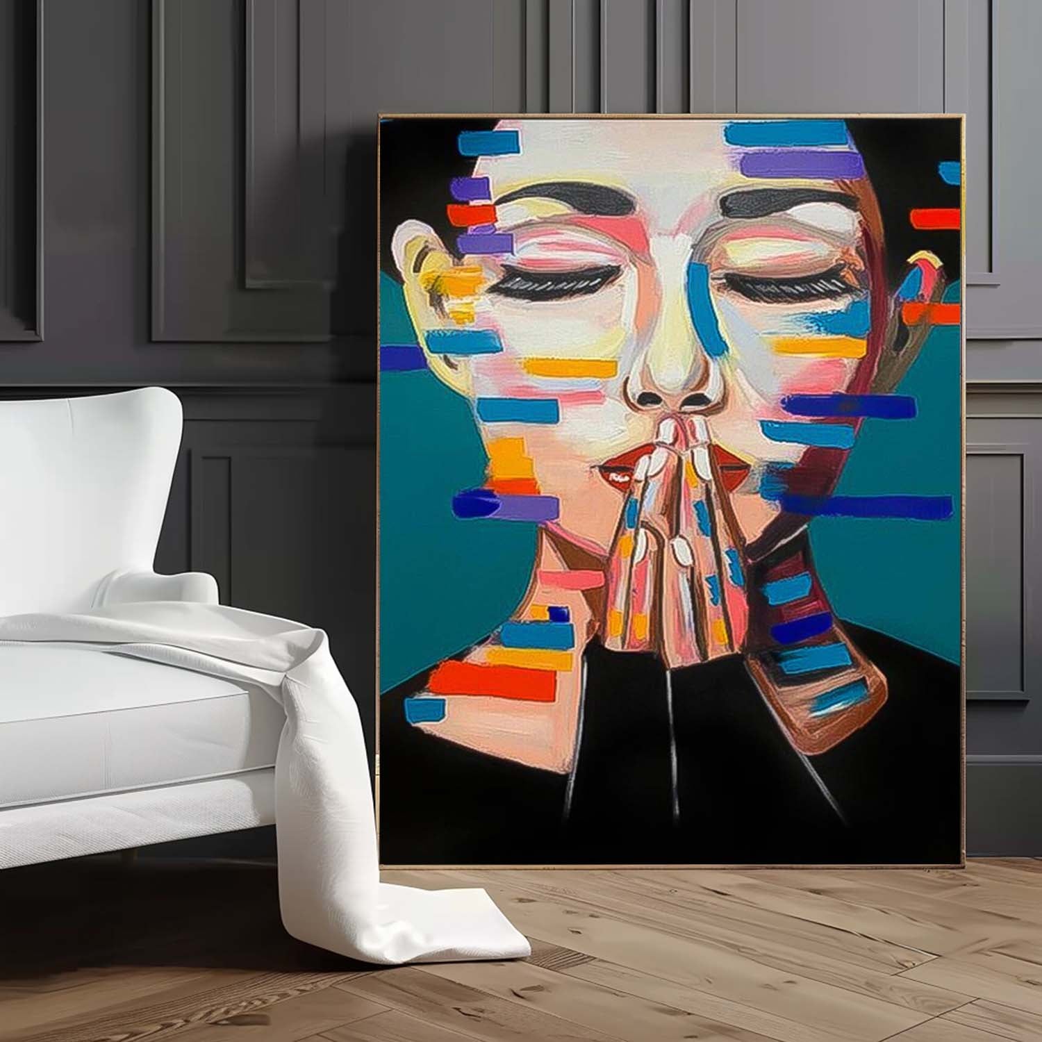 Lady Wall Art Woman Face Figurative Original Beautiful Girl Painting Canvas Texture Portrait Large Beauty Fashion Home Decor