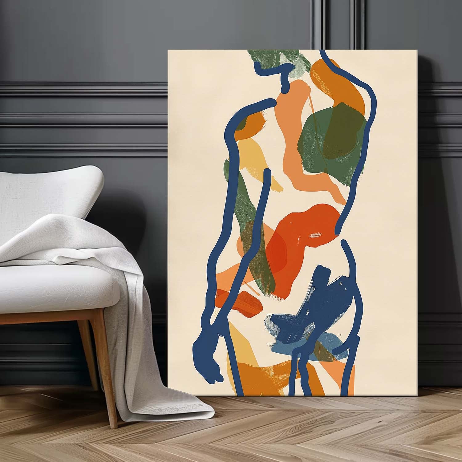 Vibrant Boho Original Abstract Body Line Outline Wall Art Figure Contour Acrylic Painting Minimalism Artwork
