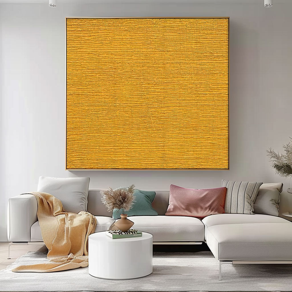 Large Texture Wall Art Modern Yellow Abstract Acrylic Painting on Canvas Original Minimalist Art for Living Room
