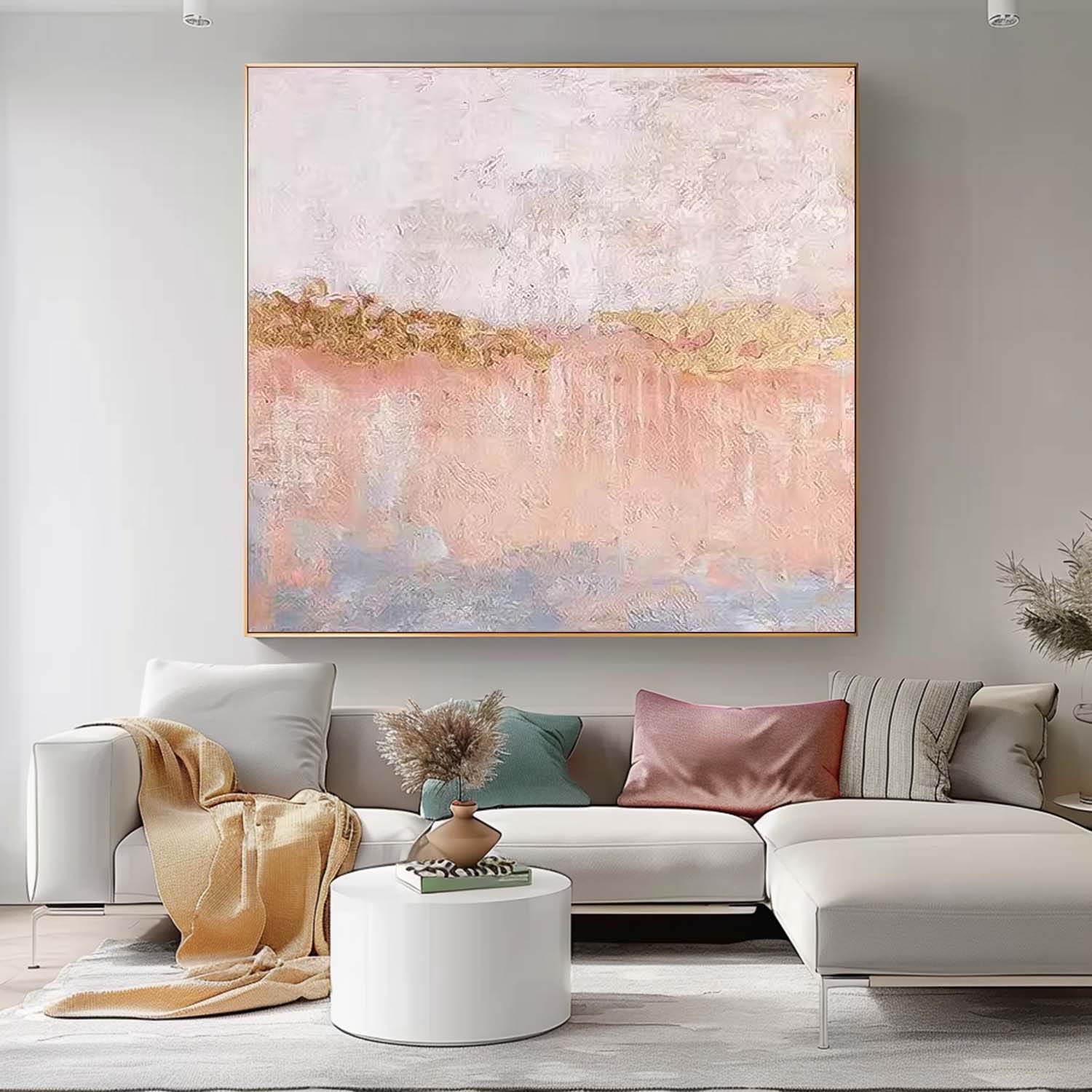 Contemporary Minimalism Oil Painting Square Texture Abstract Pink Acrylic Painting On Canvas Wall Art