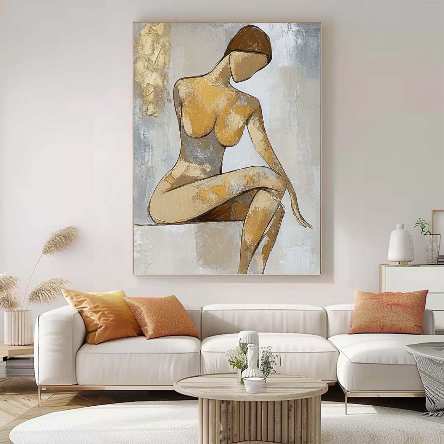 Abstract Lady Artwork Large Character Outline Acrylic Painting Original Contemporary Woman Wall Art Framed