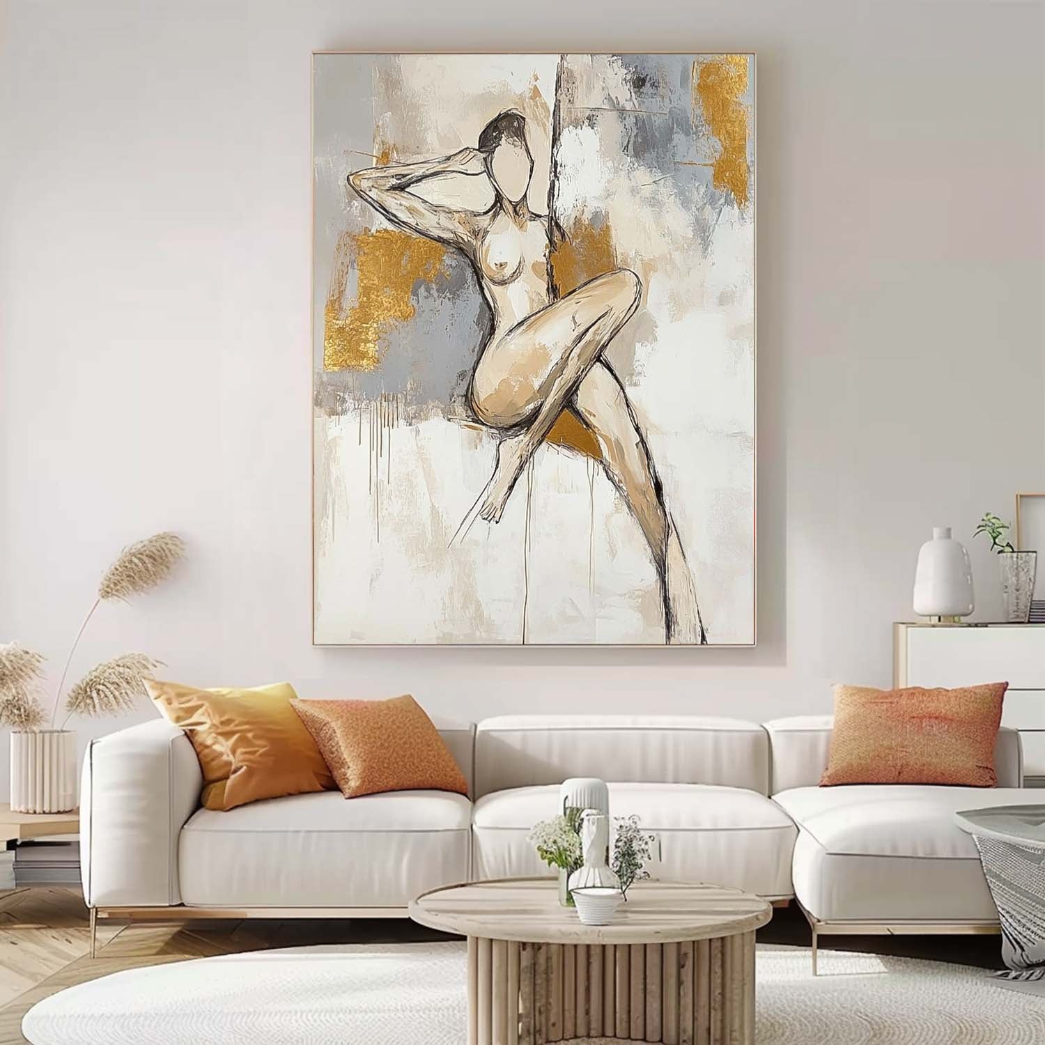 Original Contemporary Woman Wall Art Large Character Outline Acrylic Painting Framed Abstract Lady Artwork