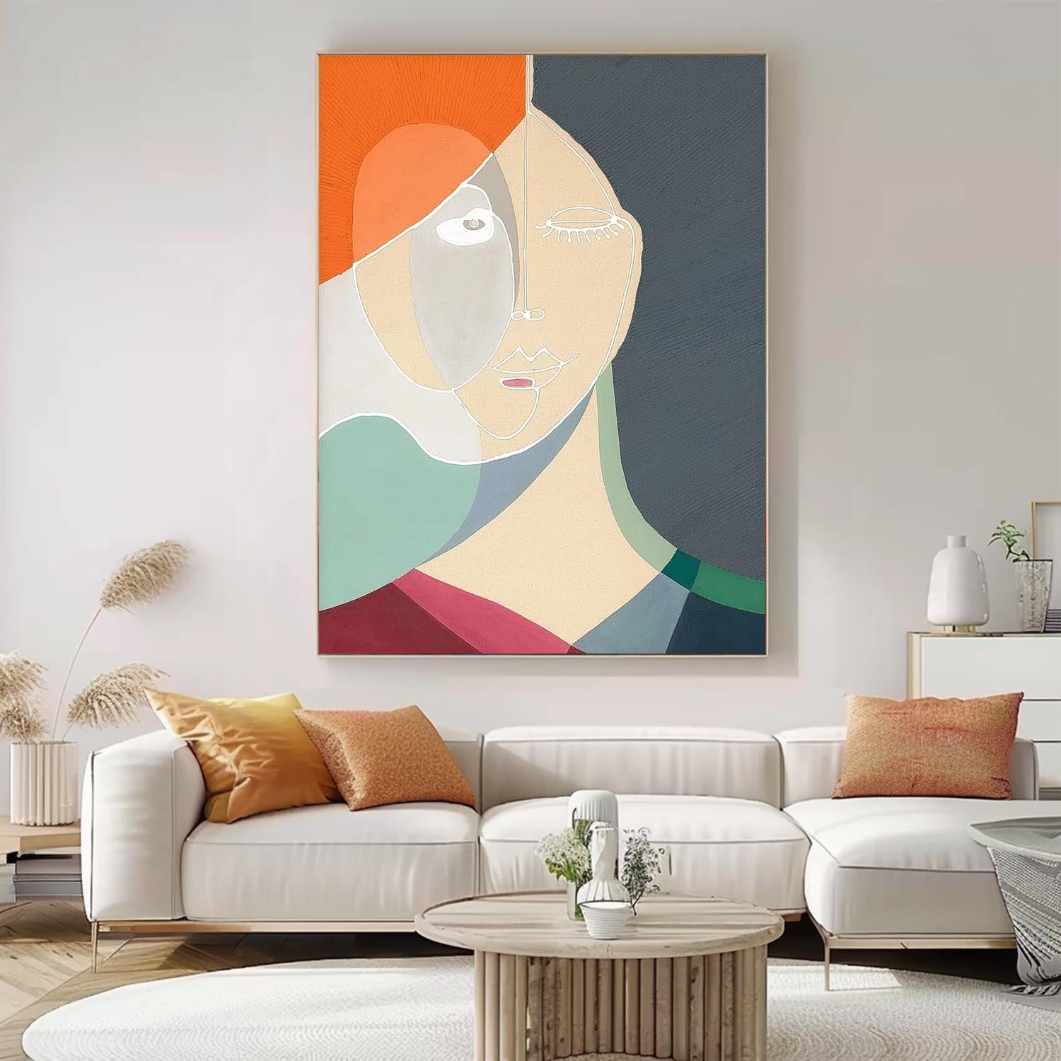 Minimalism Colorful Abstract Line Artwork Large Figure Painting Original Nordic Style Wall Art Gift