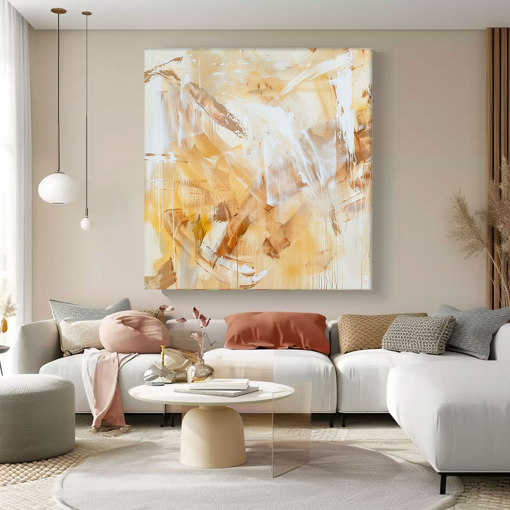 Bright Yellow Oil Painting Square Texture Abstract Acrylic Painting On Canvas Oversize Wall Art Home Decor