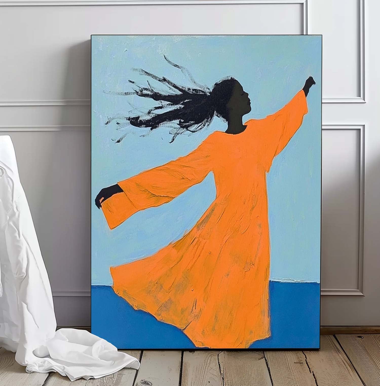 Large Girl Acrylic Painting Framed Original Contemporary Little Girl Wall Art Abstract Artwork Home Decor