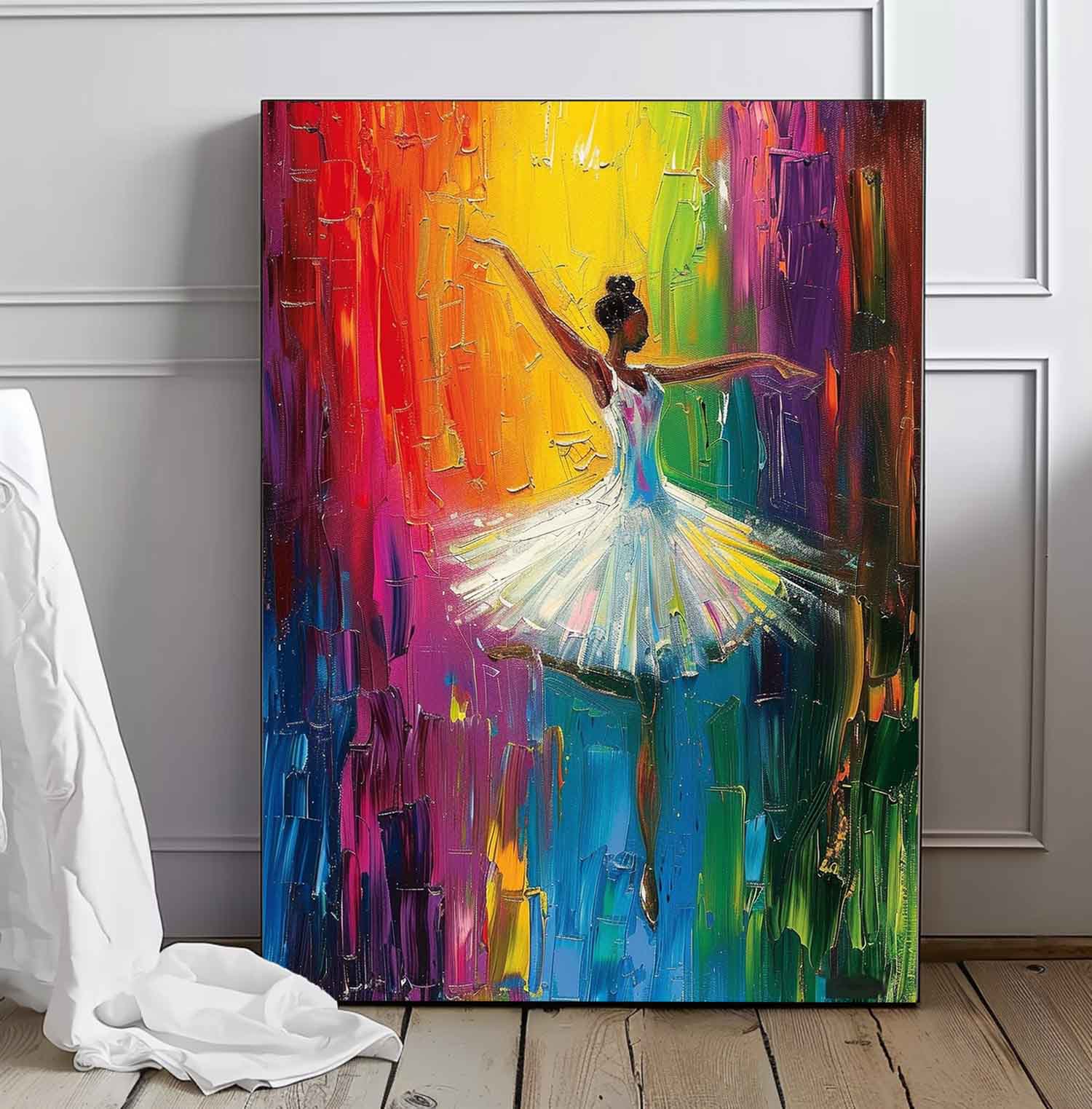 Colorful Artwork Original Modern Ballet Girl Wall Art Big Multicolor Girl Daning Painting Framed Gift